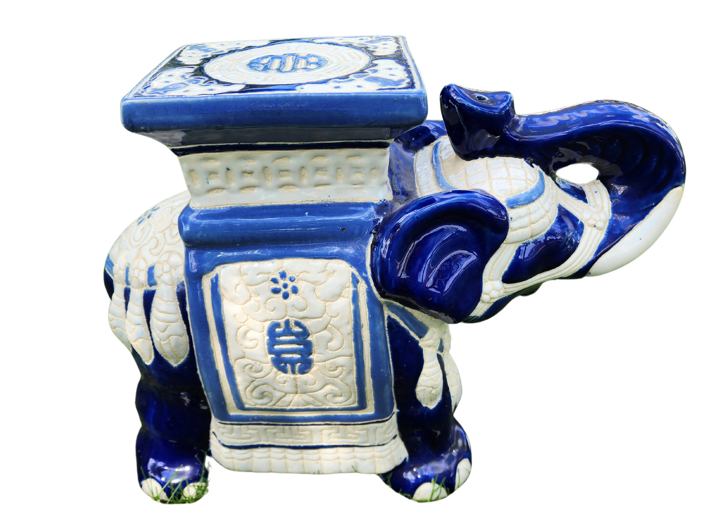 Blue Chinoiserie Elephant Garden Stool