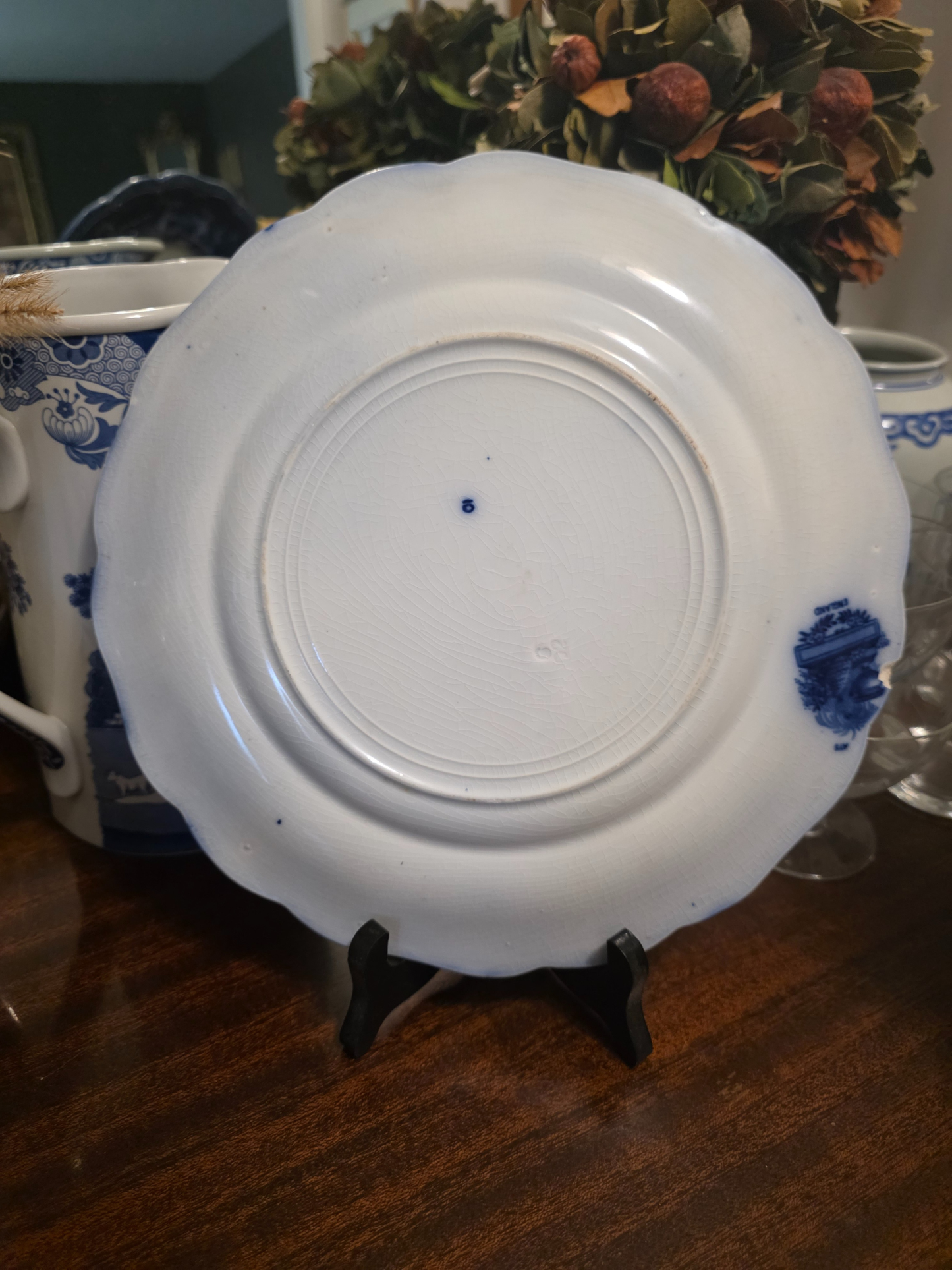 Antique Ridgeway Flow Blue Dinner Turkey Plate