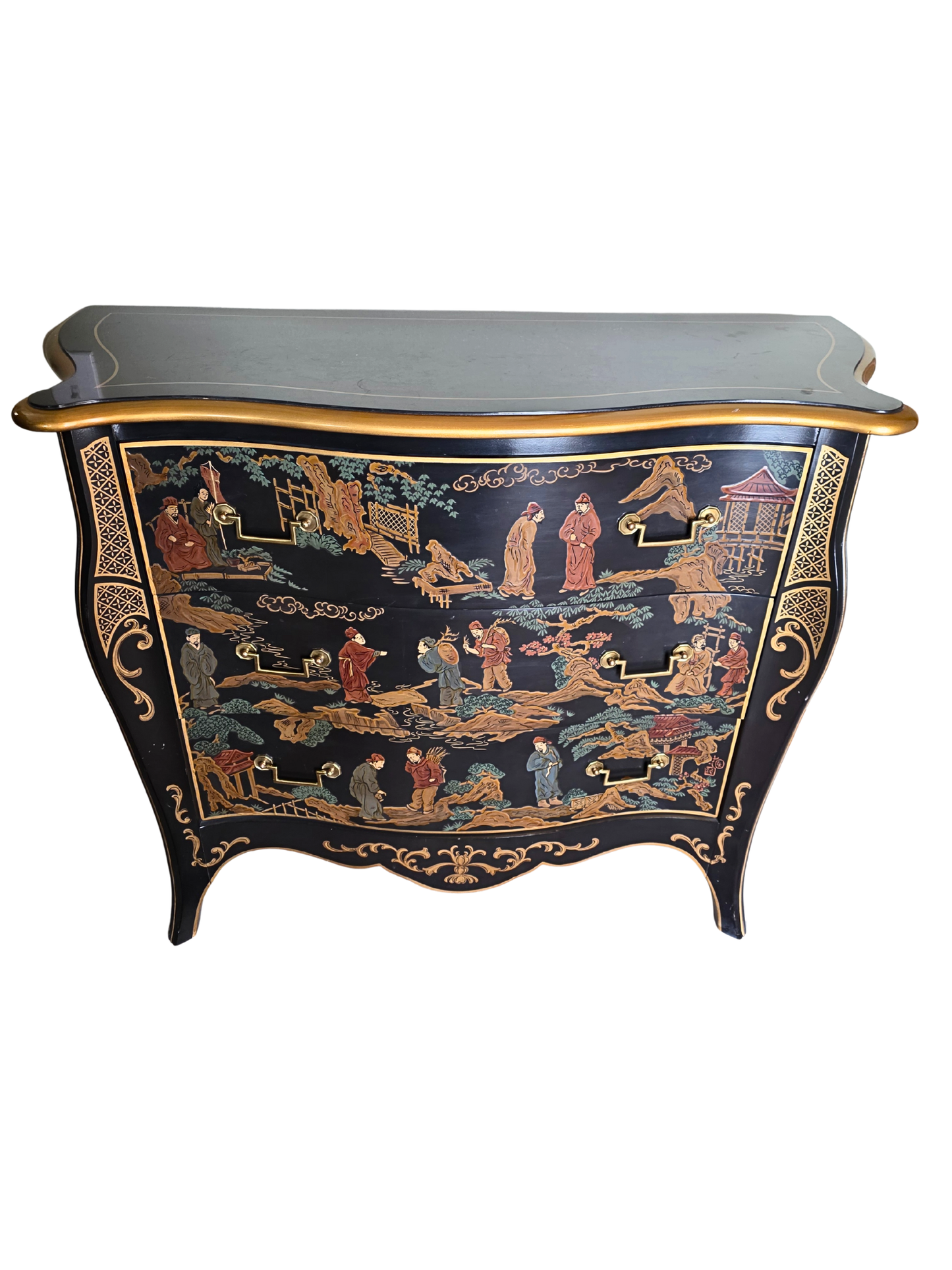 Vintage Chinoiserie Bombe Dresser by Drexel Heritage