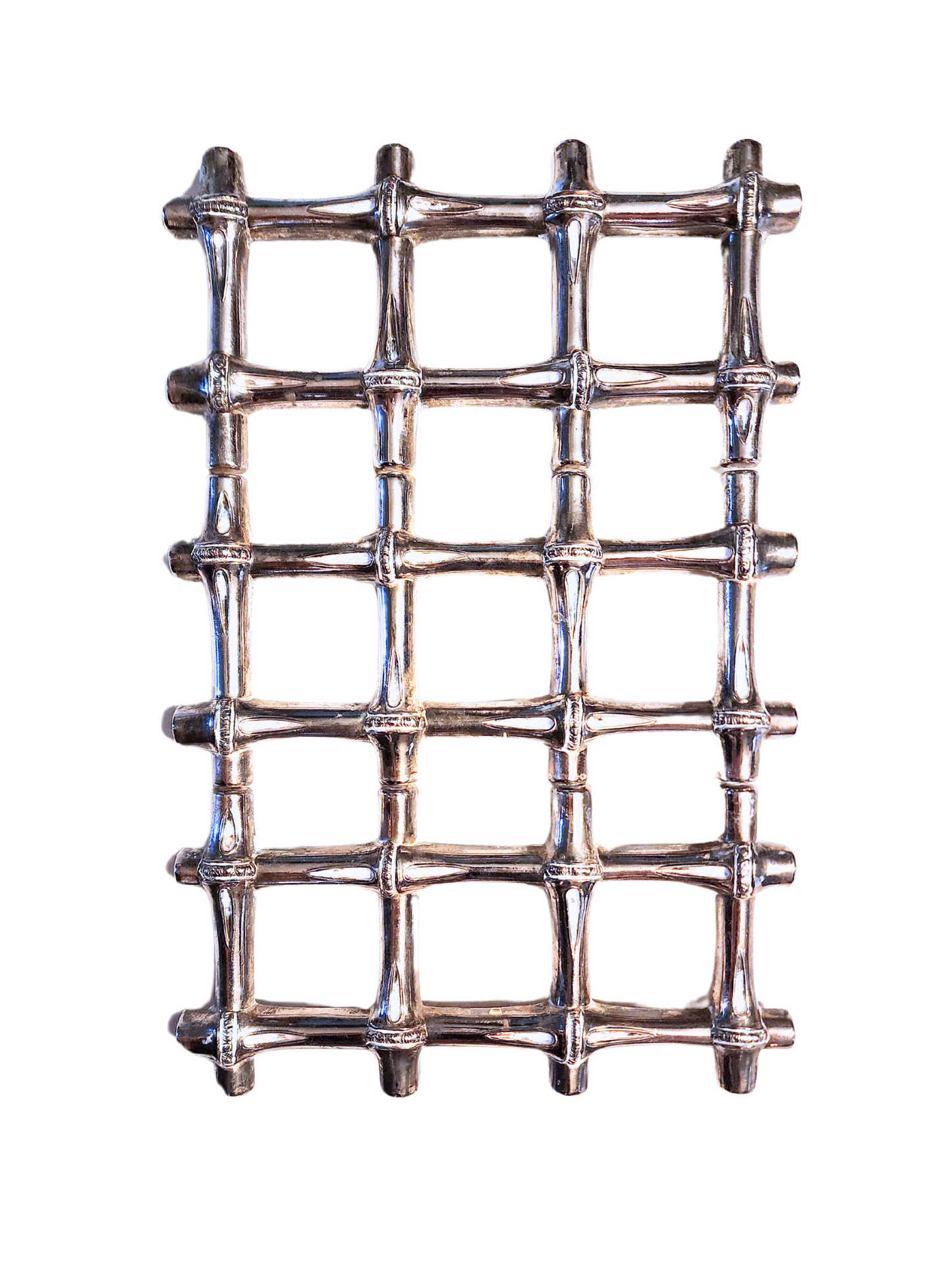 Vintage Chinoiseries Bamboo Trivet 1970s Italian Faux Bamboo Silver Metal Expandable Trivet