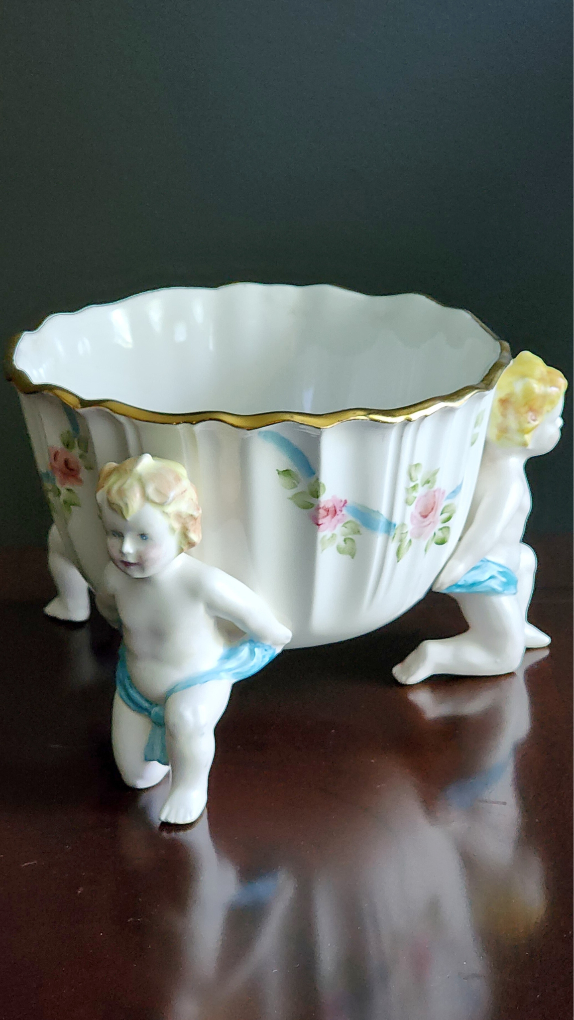 Vintage Cherub Bisque Porcelain Bowl