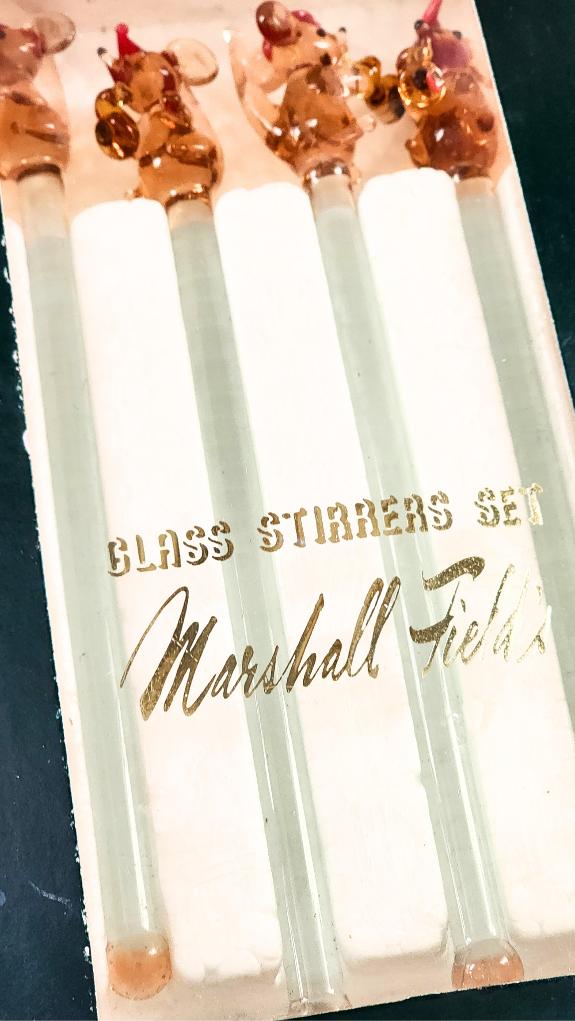 Vintage Marshall Fields Christmas Swizzle sticks Glass Stirrers Swizzle Stick Glass Cocktail Drink