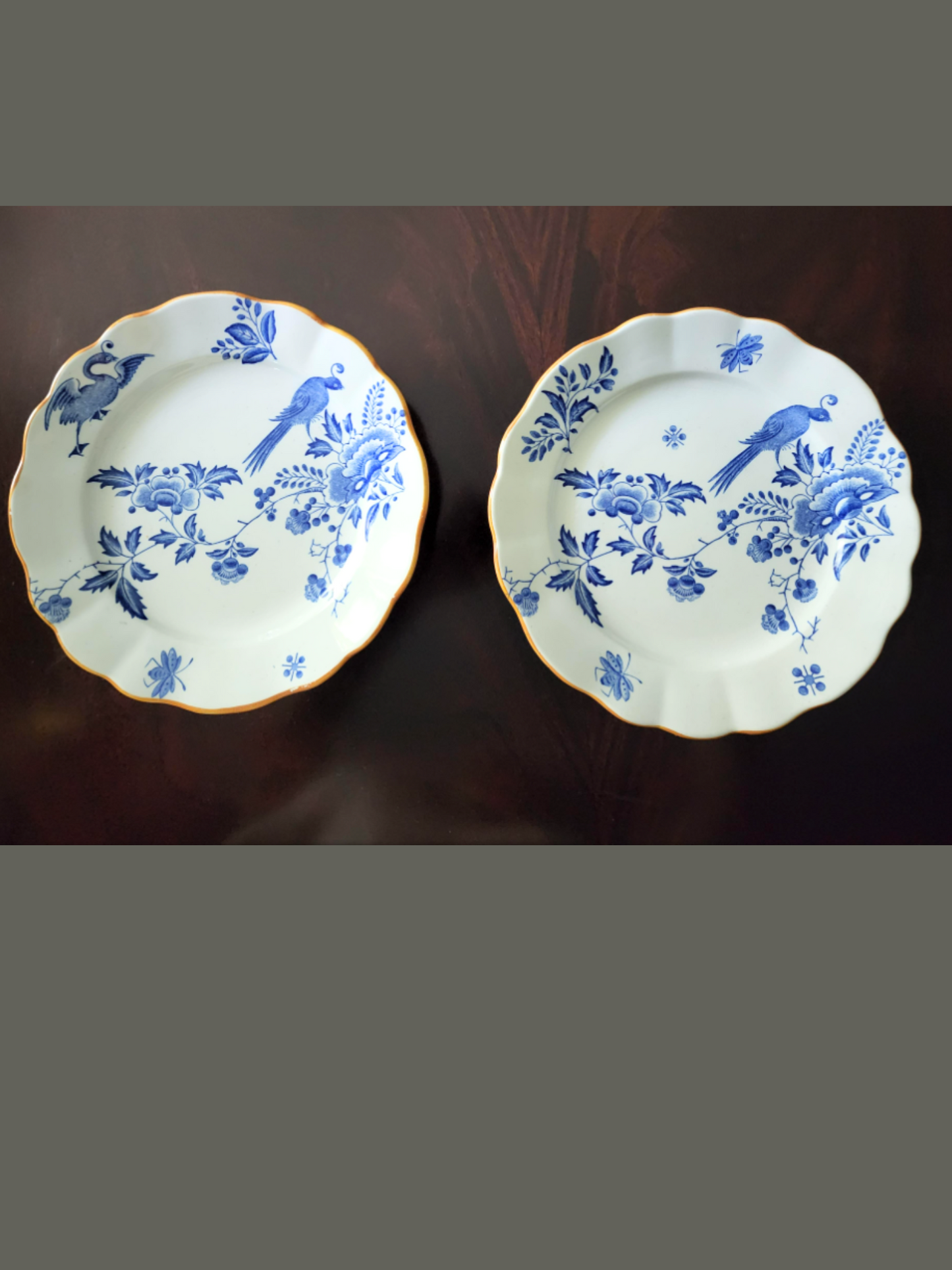 Antique Chinoiserie Style Compote Boch Frères Keramis Paon Blue and White Compote- Set of 2