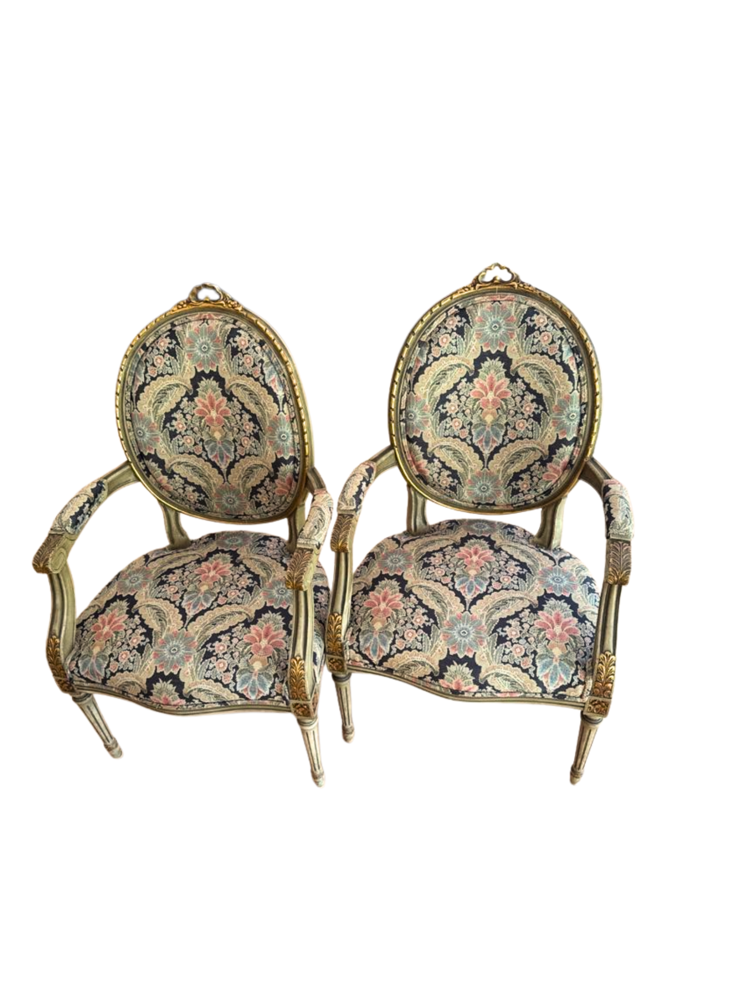 Pair of Louis XVI–Style Carved Fauteuil Armchairs