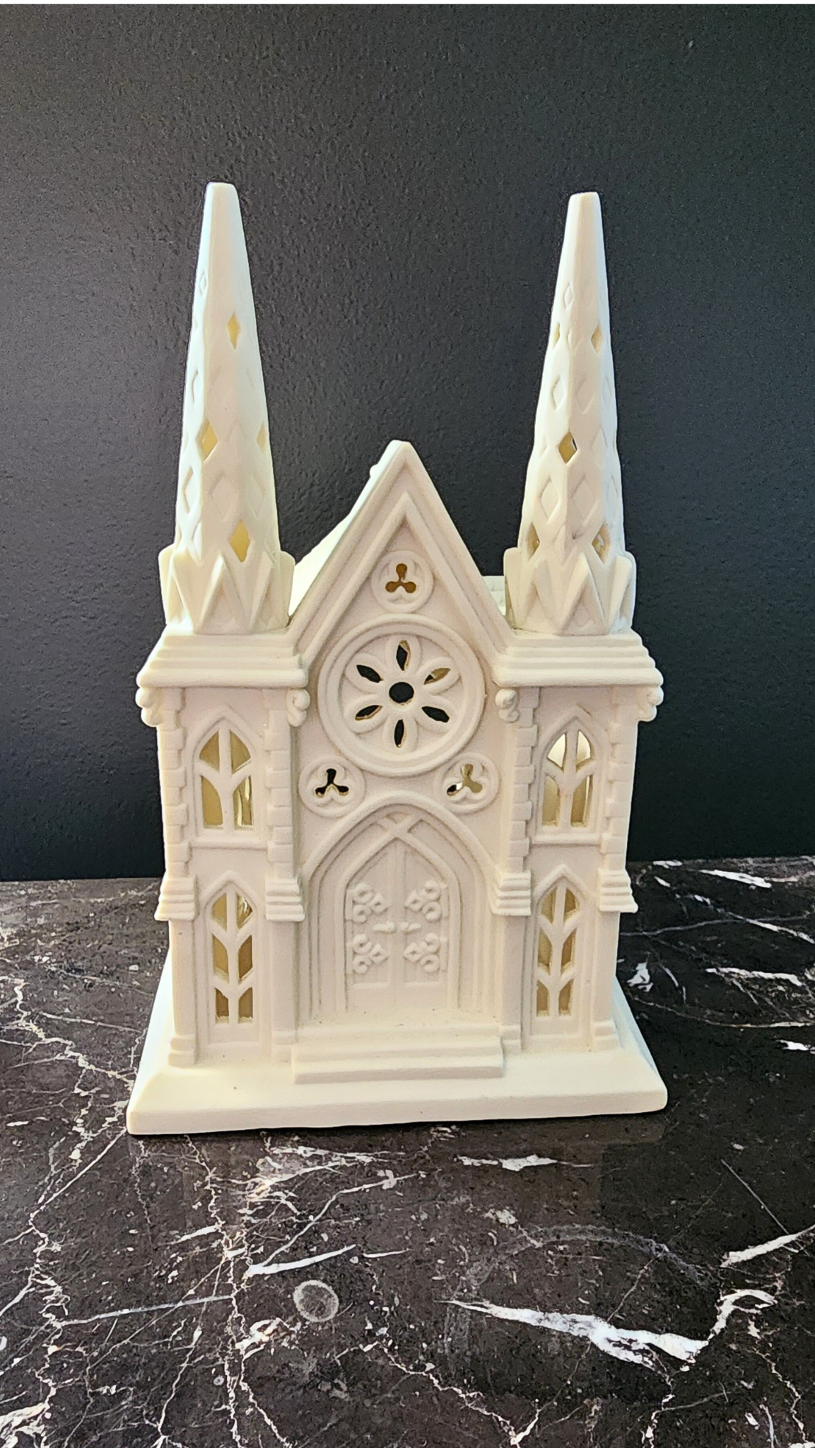 Vintage Cathedral Church Bisque Tealight Candle Holder Display