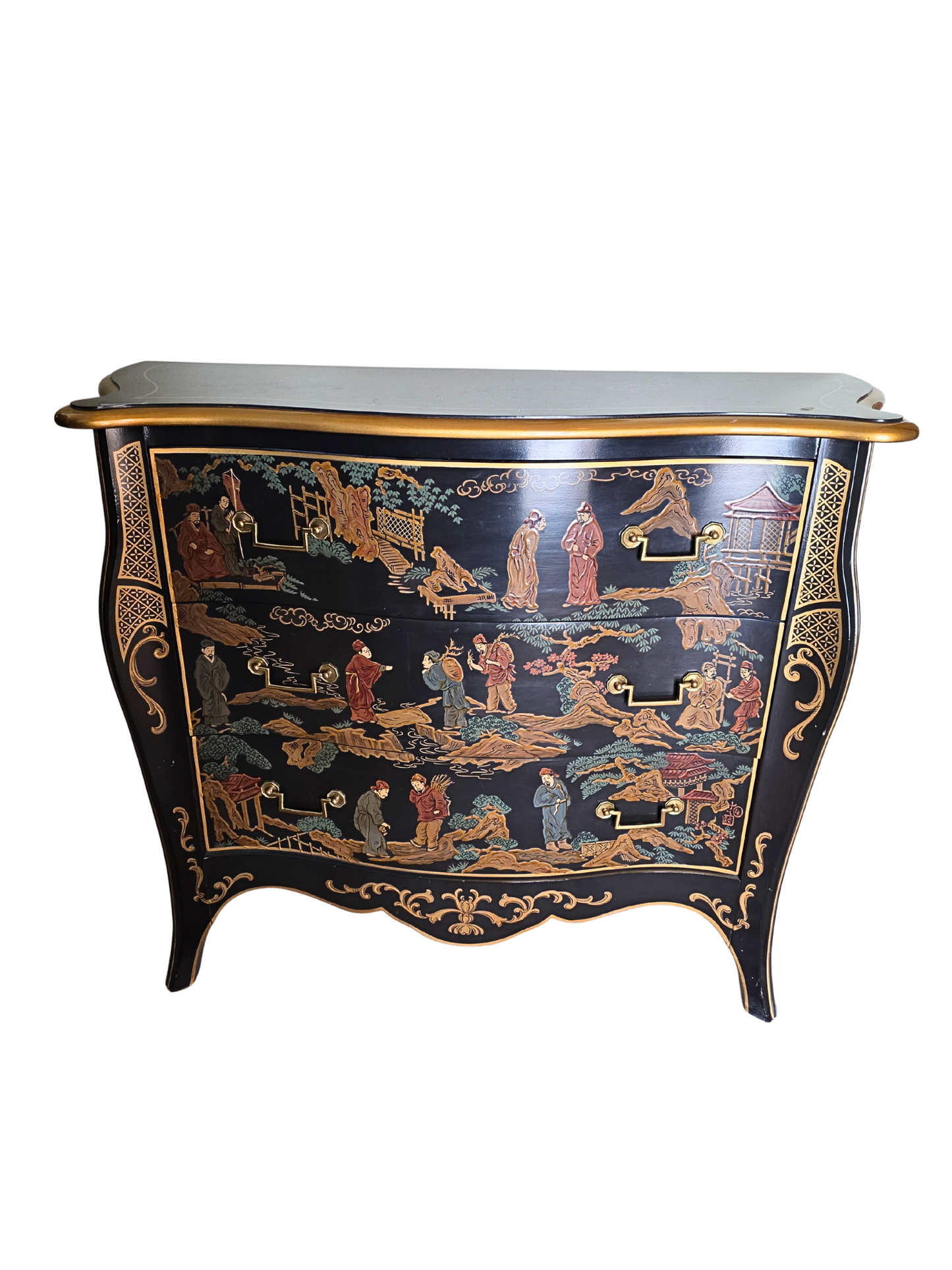 Vintage Chinoiserie Bombe Dresser by Drexel Heritage