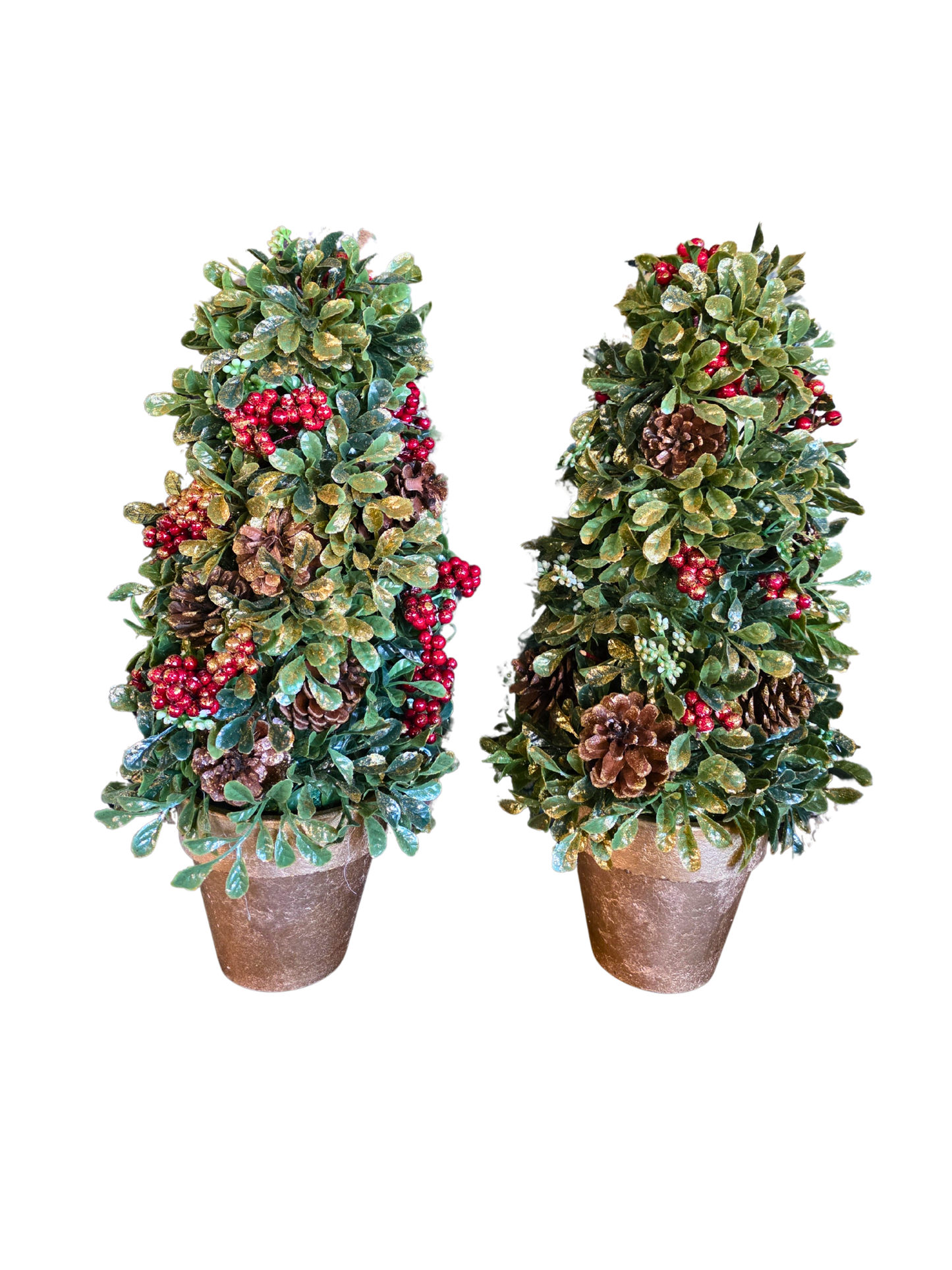 Pair of Holiday Boxwood-Style Topiary Trees
