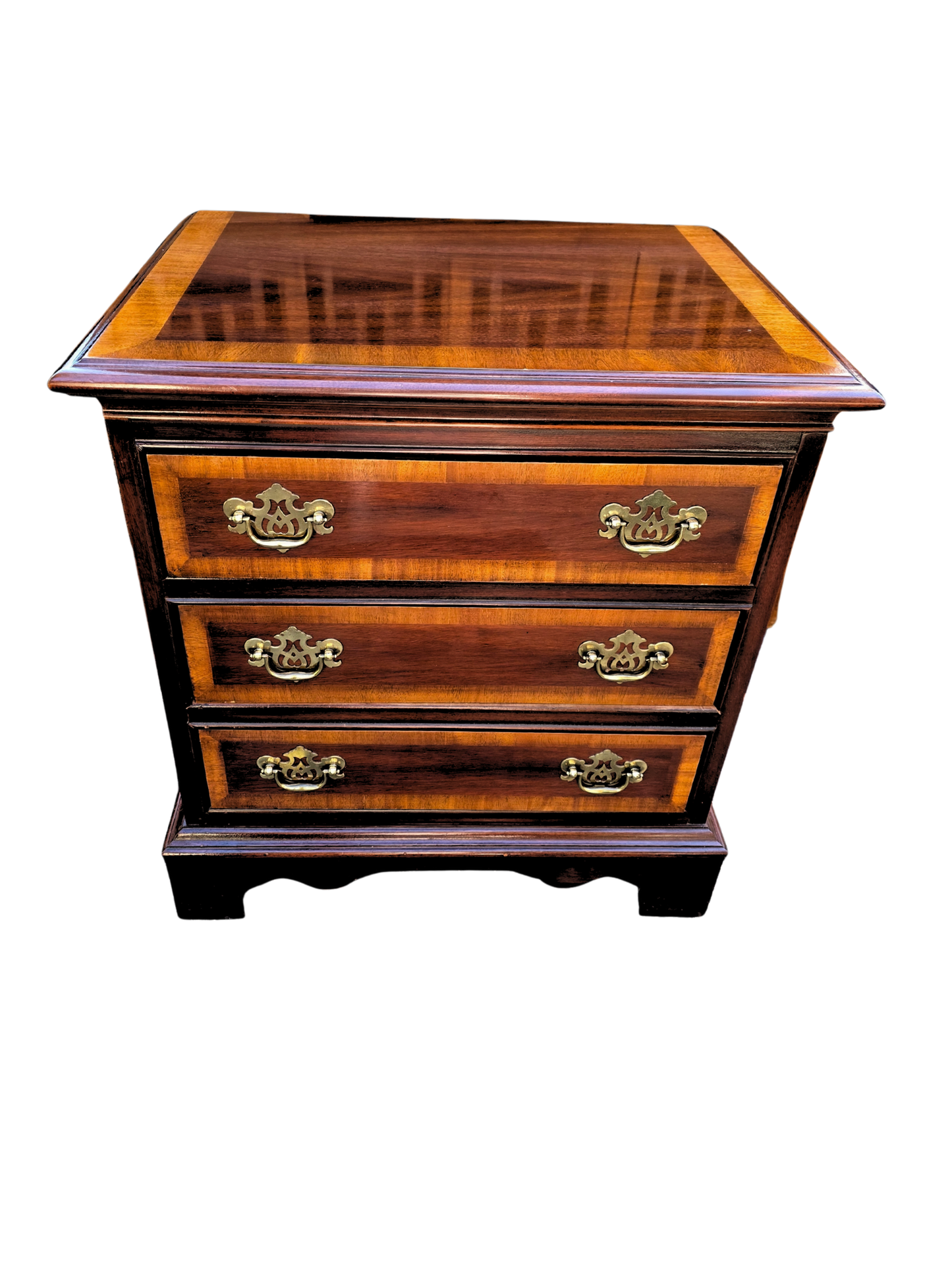 Pair of Dixie Banded Mahogany Chippendale Style Bedside Chests