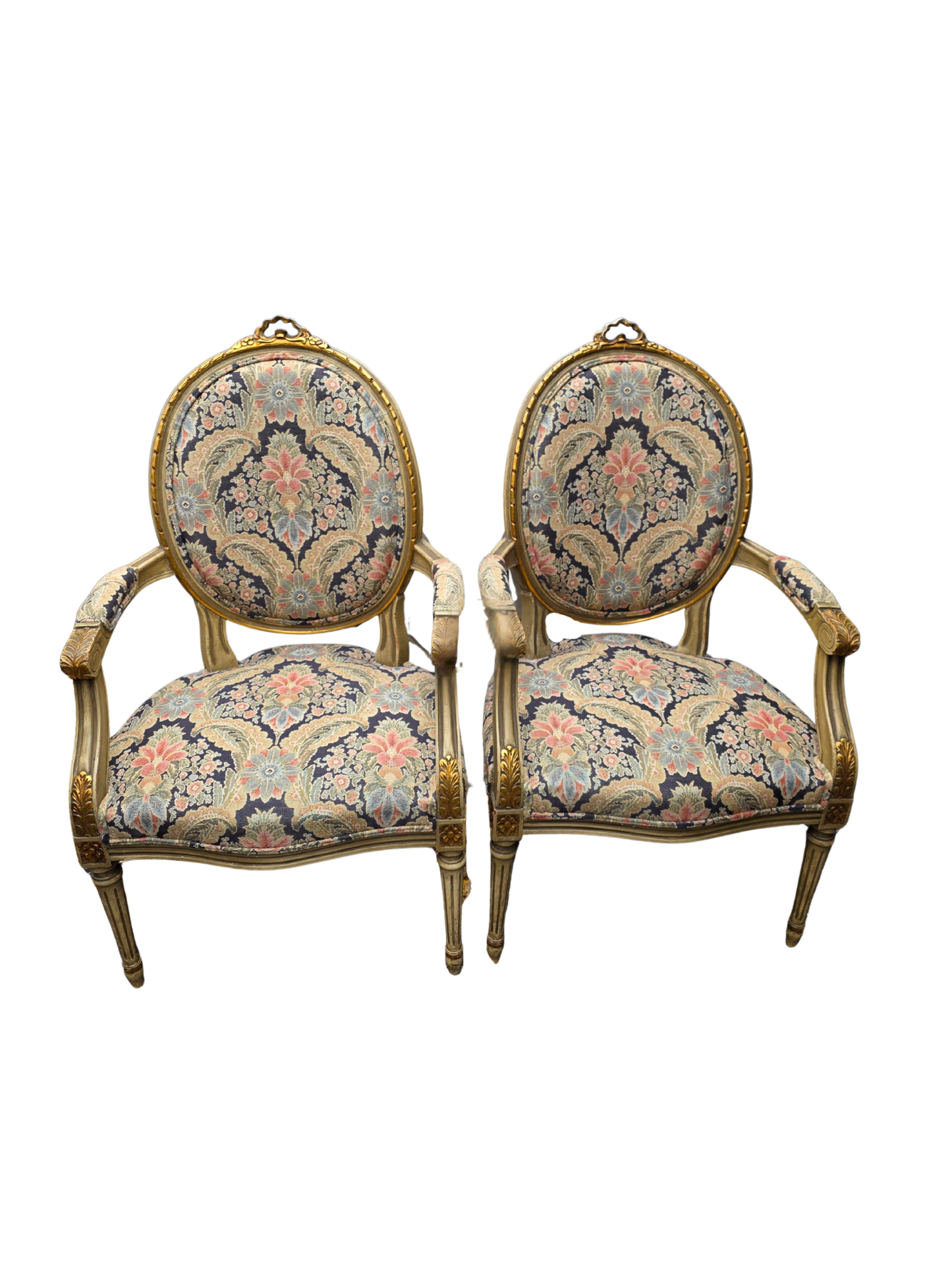 Pair of Louis XVI–Style Carved Fauteuil Armchairs
