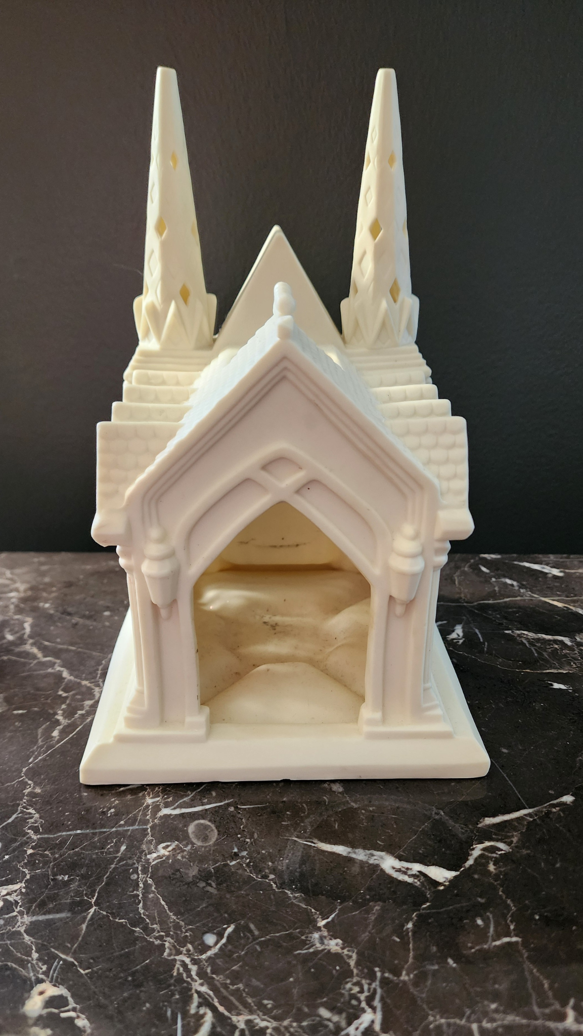 Vintage Cathedral Church Bisque Tealight Candle Holder Display