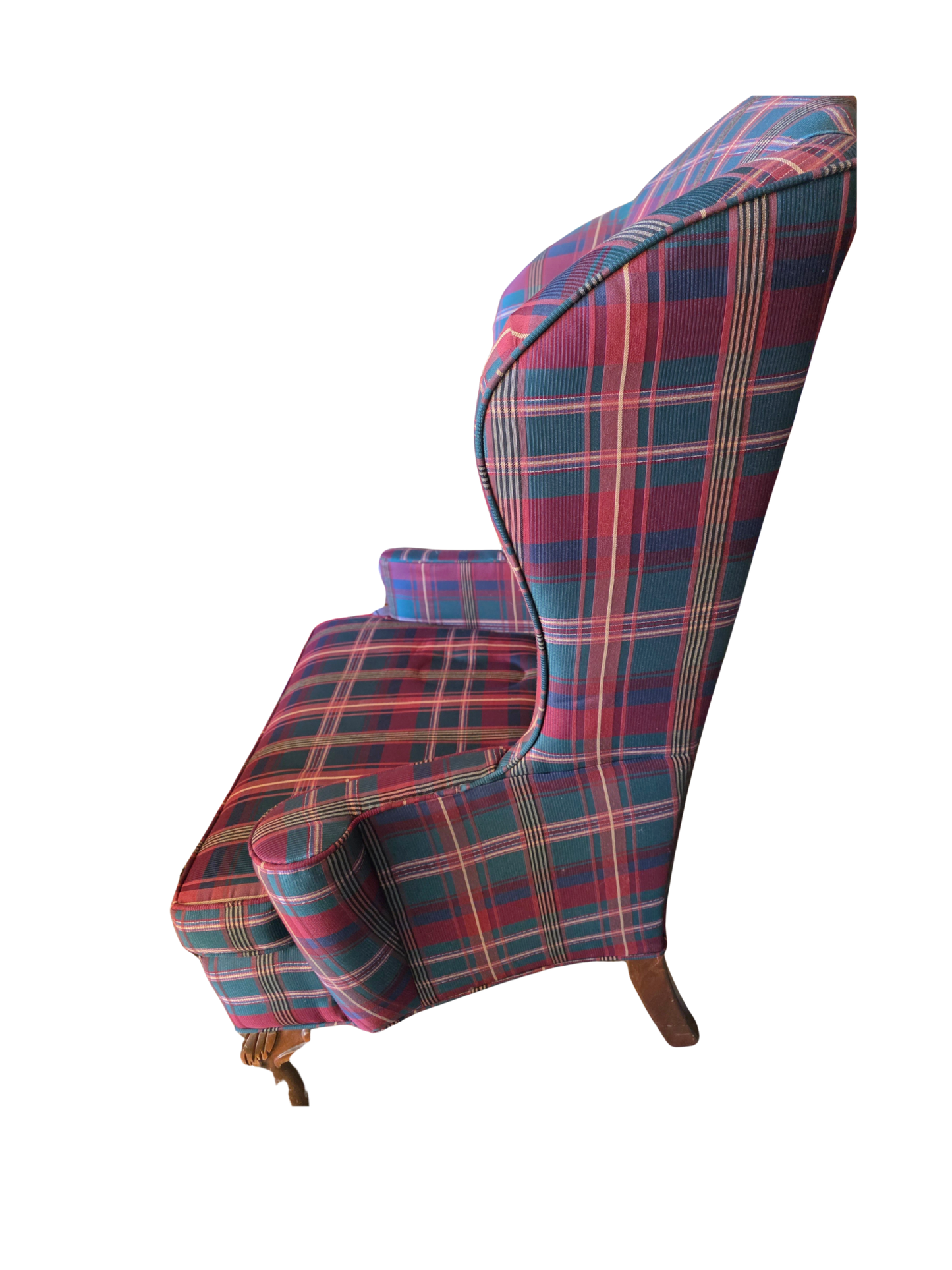 Wingback Chair in Ralph Lauren Style Plaid Upholstery