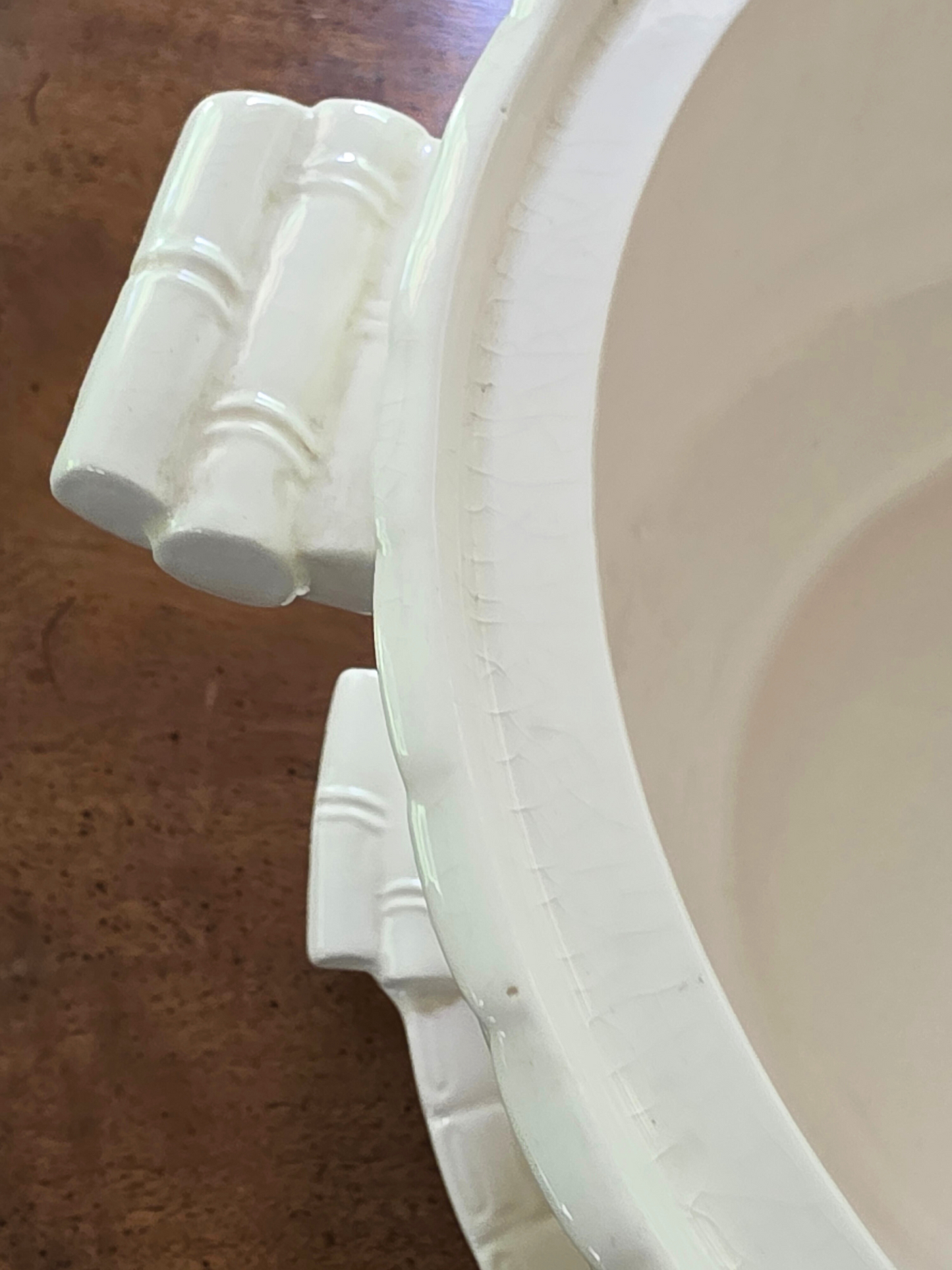 White Chinoiserie Bamboo Tureen with Underplate & Ladle – Mid-Century Tabletop Decor