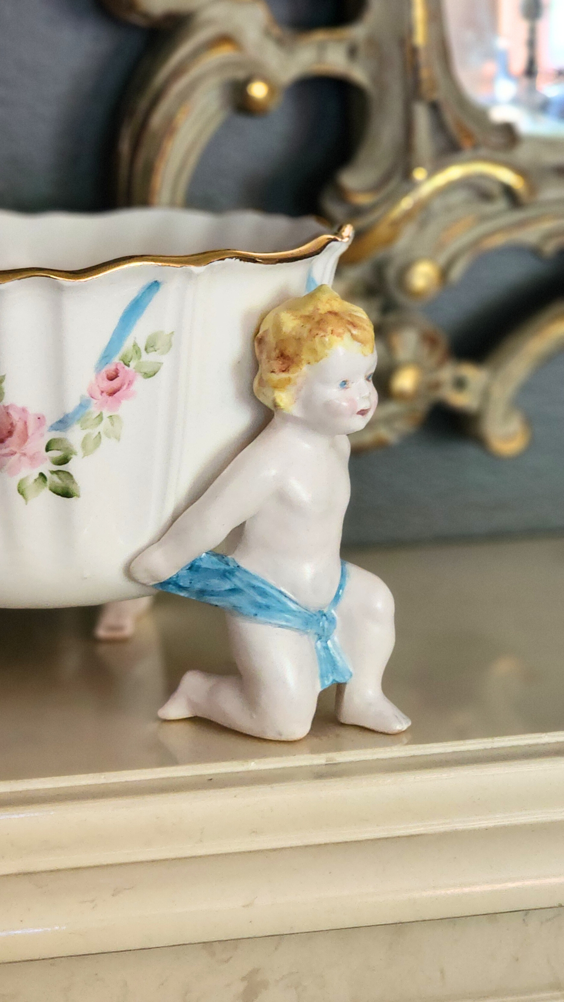 Vintage Cherub Bisque Porcelain Bowl