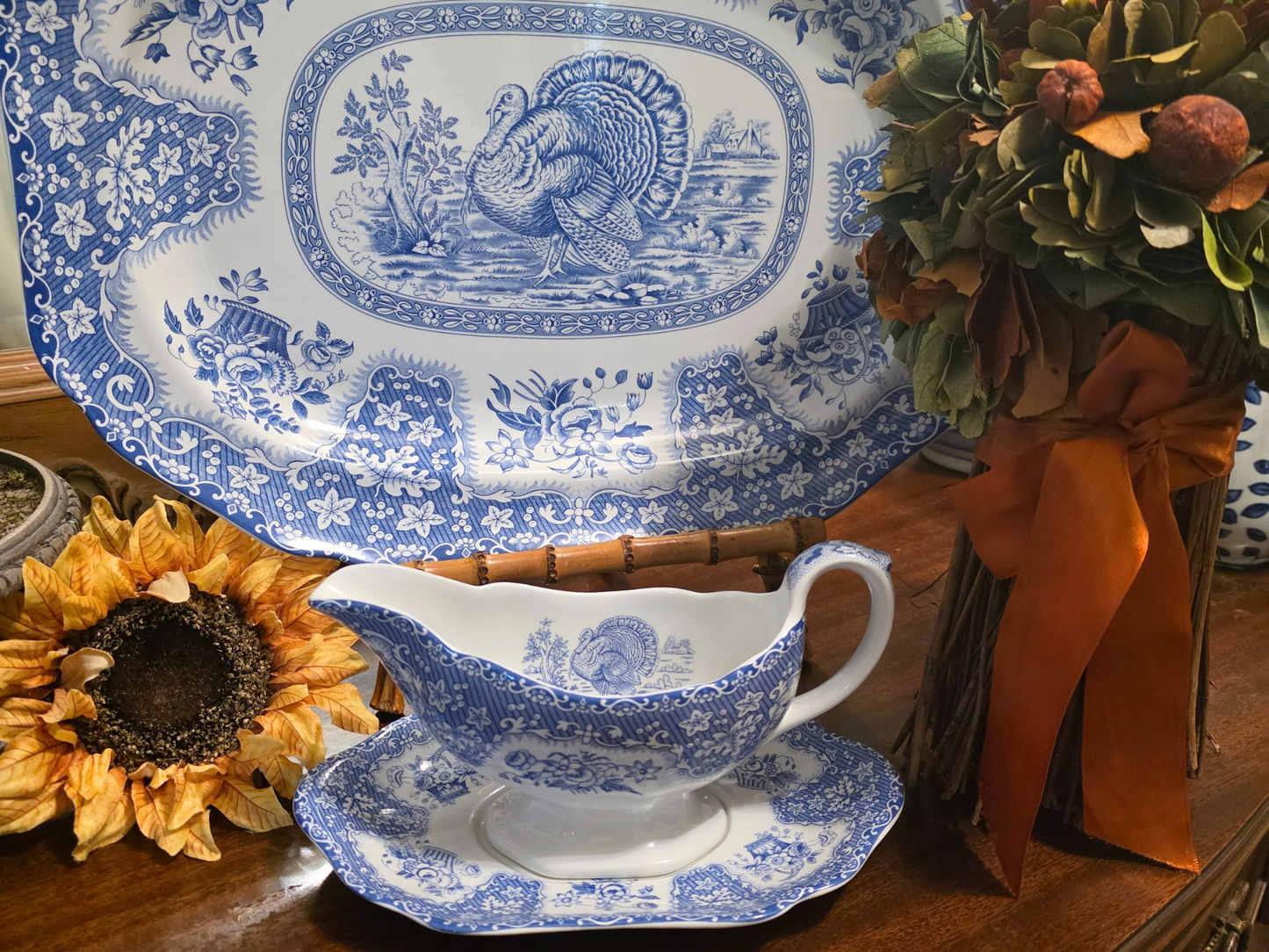 Festival Blue Turkey Platter by Spode Oval Serving Platter Festival Blue Pattern