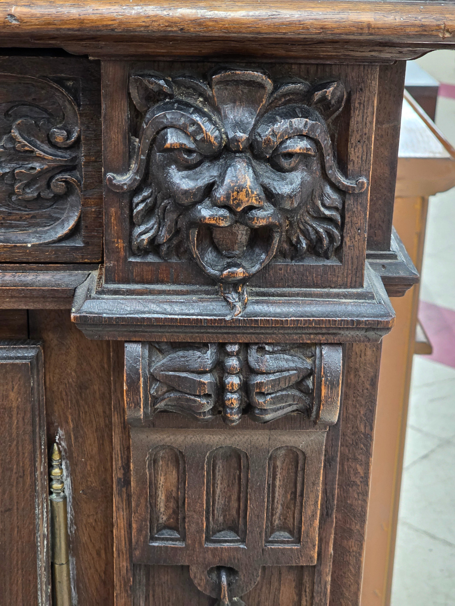 Neo-Renaissance French Antique Walnut Cabinet With Drawers