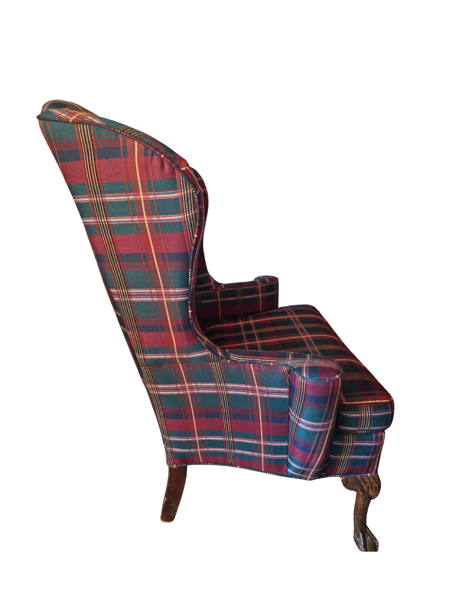 Wingback Chair in Ralph Lauren Style Plaid Upholstery