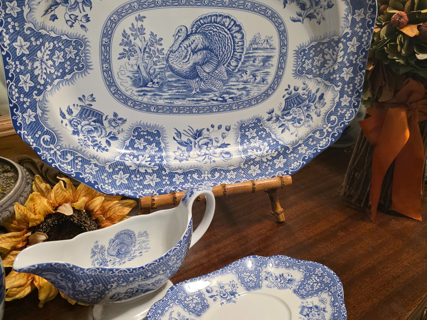 Festival Blue Turkey Platter by Spode Oval Serving Platter Festival Blue Pattern