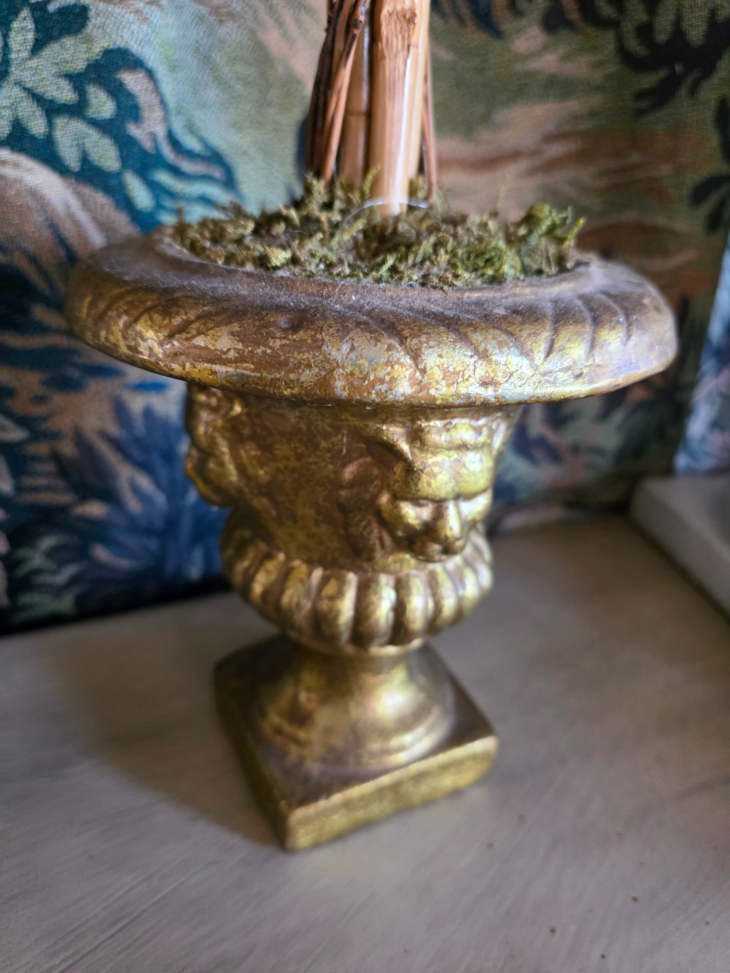 Red Beaded Apple Topiary Centerpiece – Faux Fruit Arrangement in Gold Pedestal Urn Holiday Decor