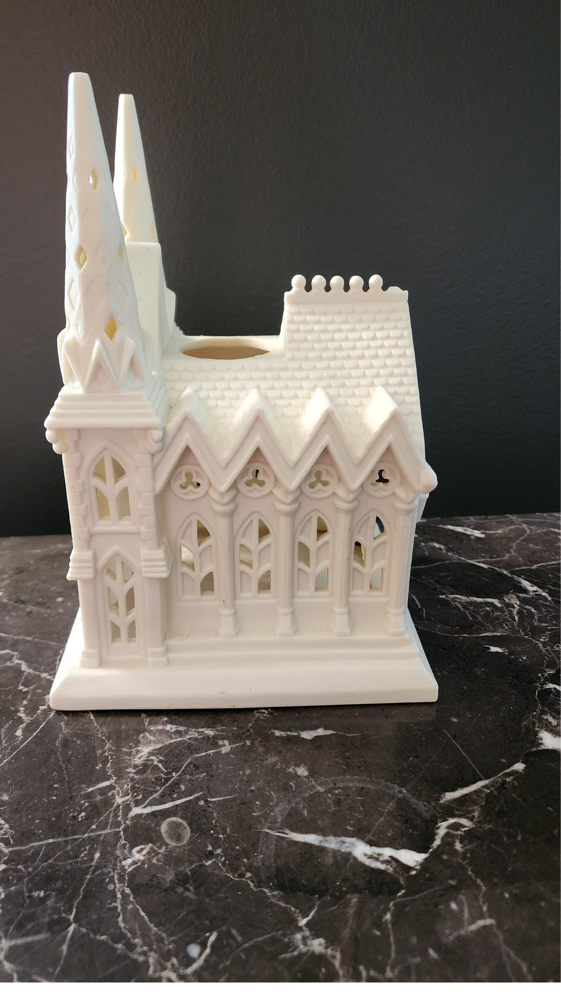 Vintage Cathedral Church Bisque Tealight Candle Holder Display