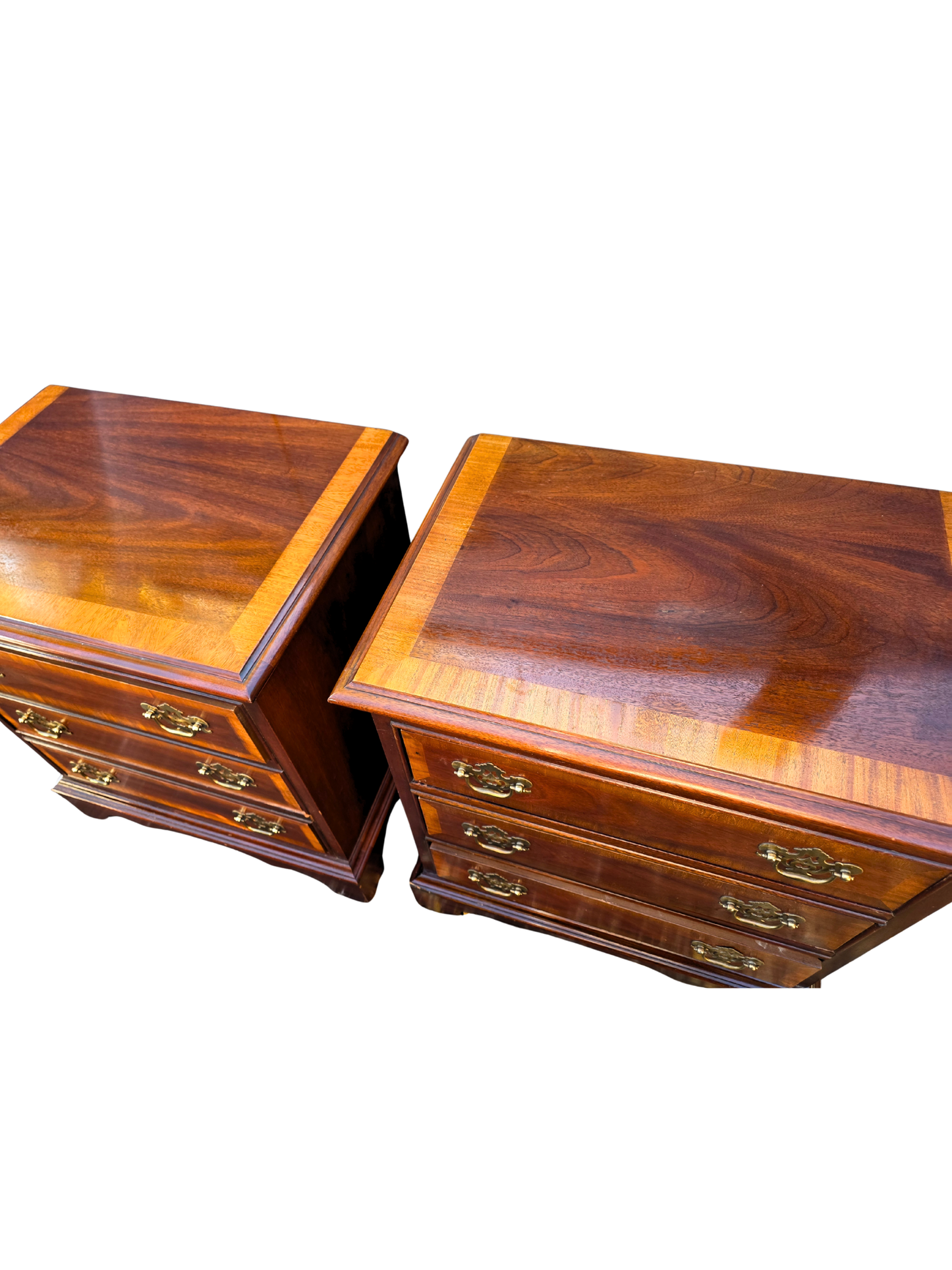 Pair of Dixie Banded Mahogany Chippendale Style Bedside Chests