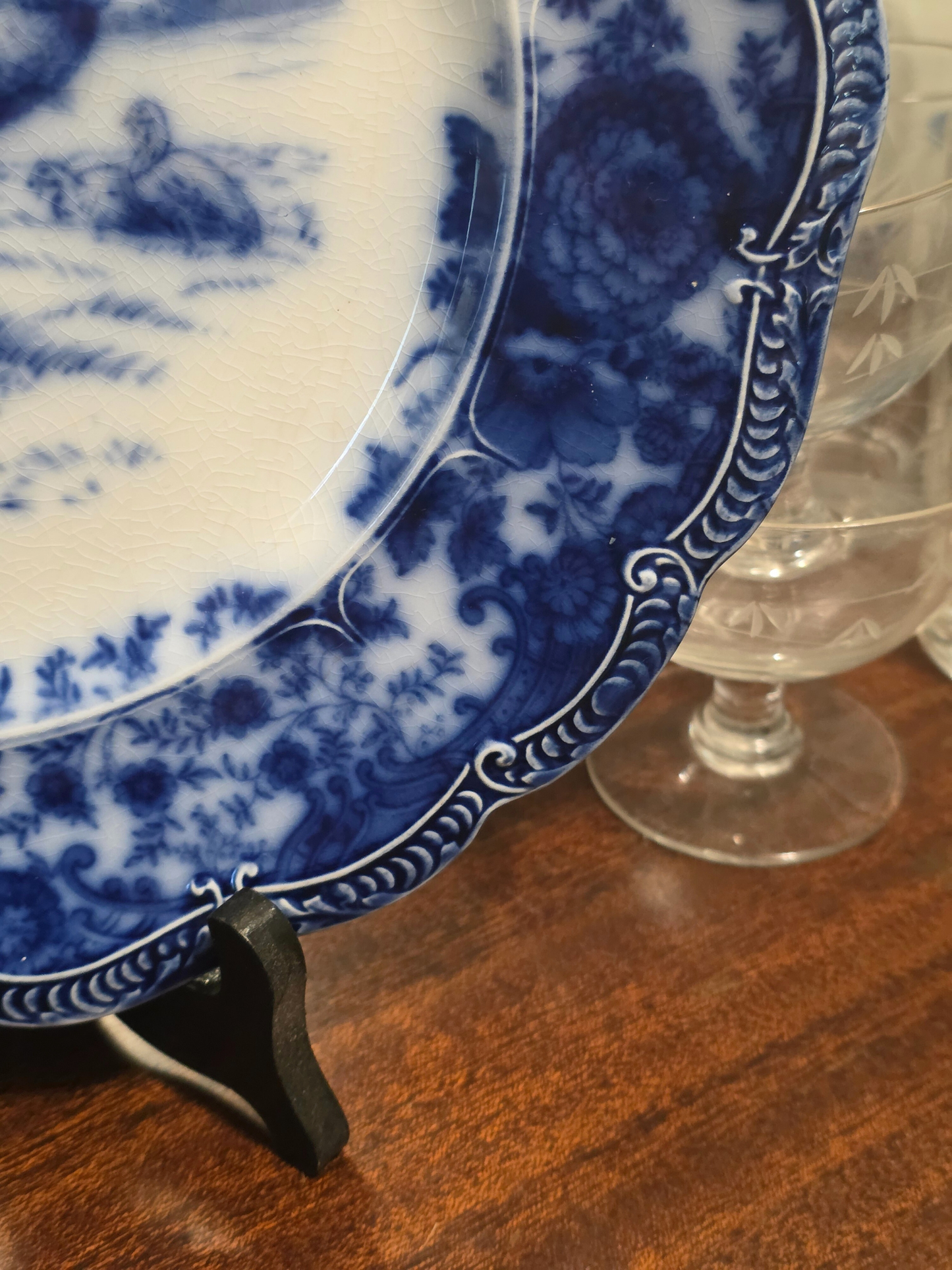 Antique Ridgeway Flow Blue Dinner Turkey Plate