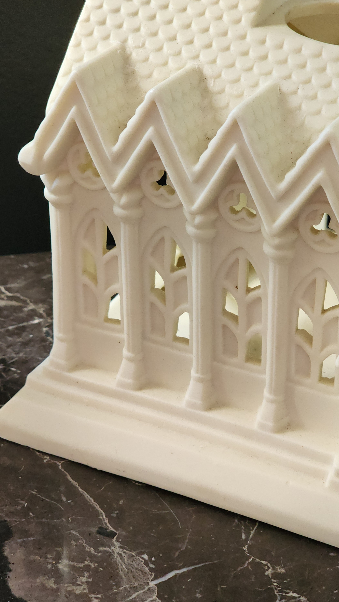 Vintage Cathedral Church Bisque Tealight Candle Holder Display