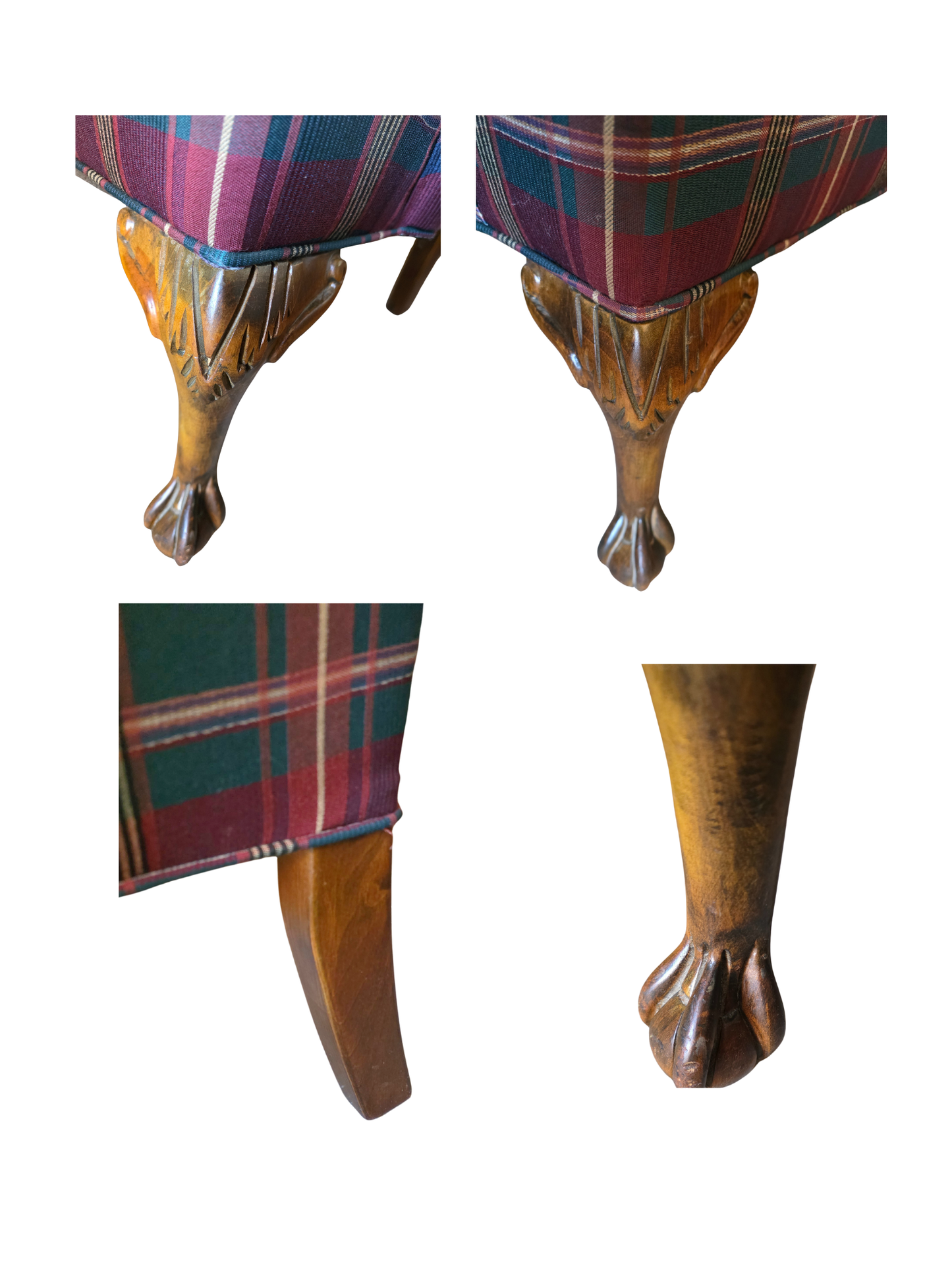 Wingback Chair in Ralph Lauren Style Plaid Upholstery