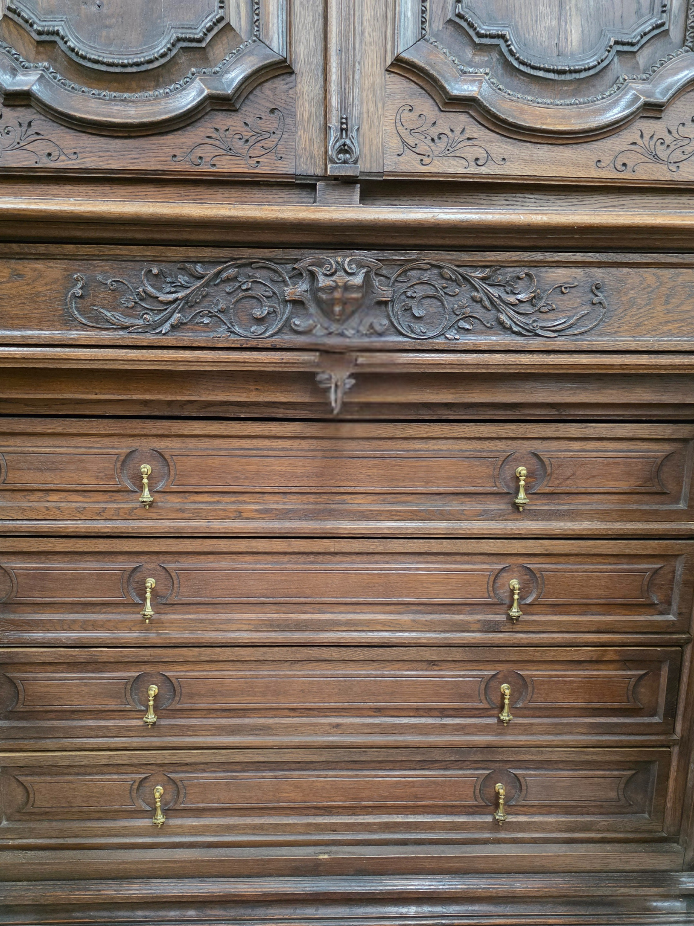 Neo-Renaissance French Antique Walnut Cabinet With Drawers