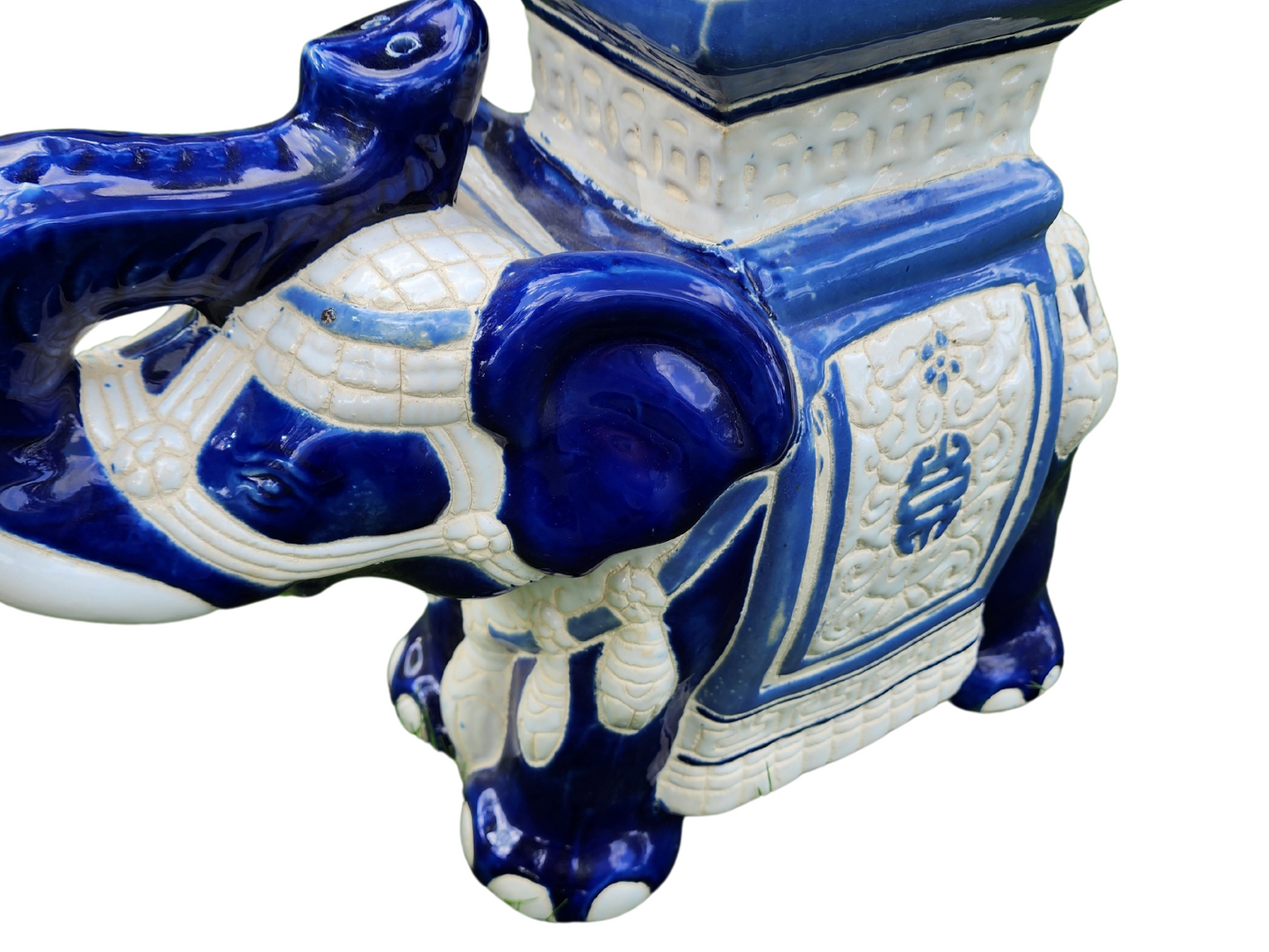 Blue Chinoiserie Elephant Garden Stool