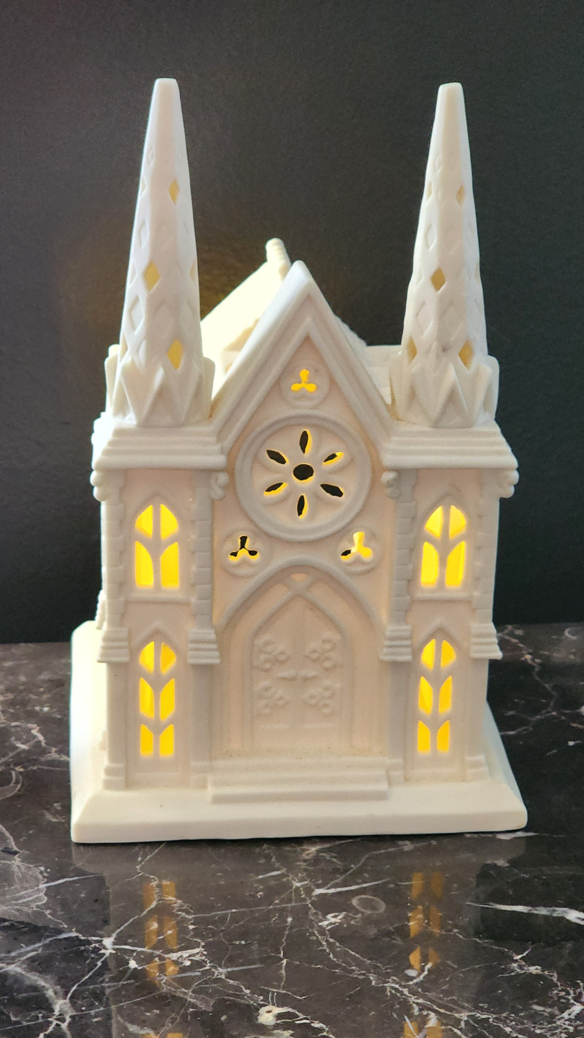 Vintage Cathedral Church Bisque Tealight Candle Holder Display