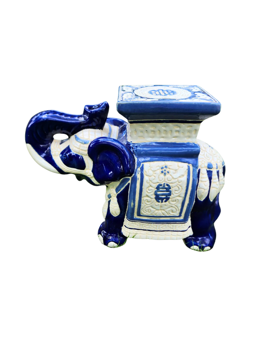 Blue Chinoiserie Elephant Garden Stool