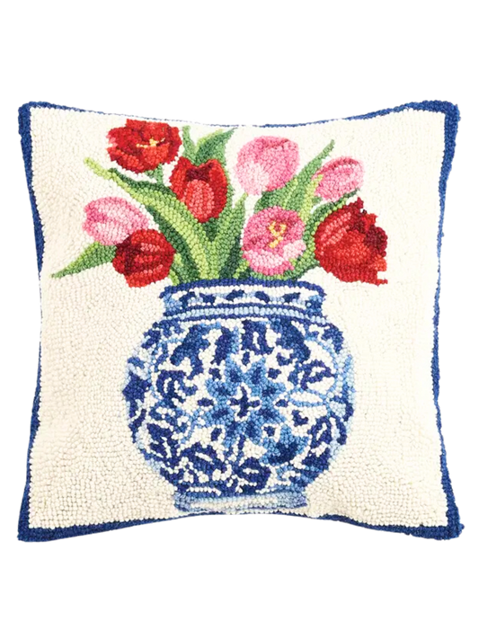 Chinoiserie Vase Tulips Hook Pillow