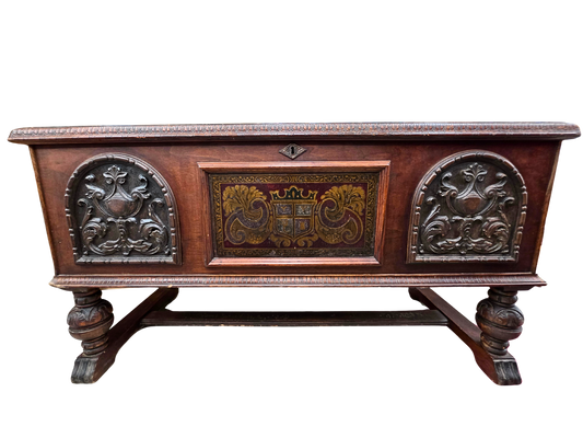 Antique Ed Roos Cedar Chest In Jacobian Style