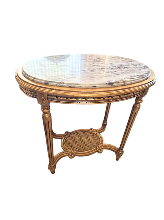 French Louis XVI Style Belle Époque Oval Giltwood Table marble Top