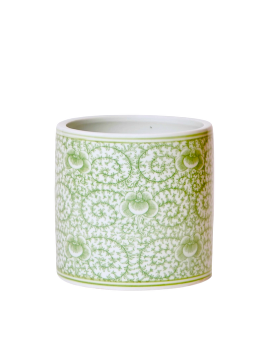 Green and White Porcelain Scrolling Peony Cachepot
