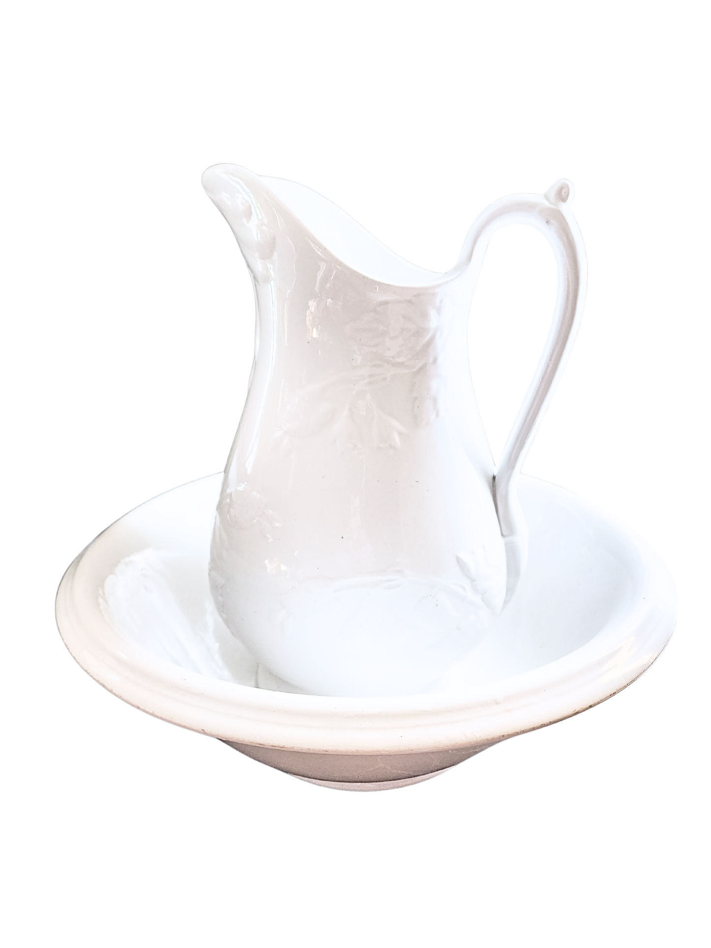 Antique Early English White Ironstone Pitcher, Ironstone Pitcher with Basin by George Jones