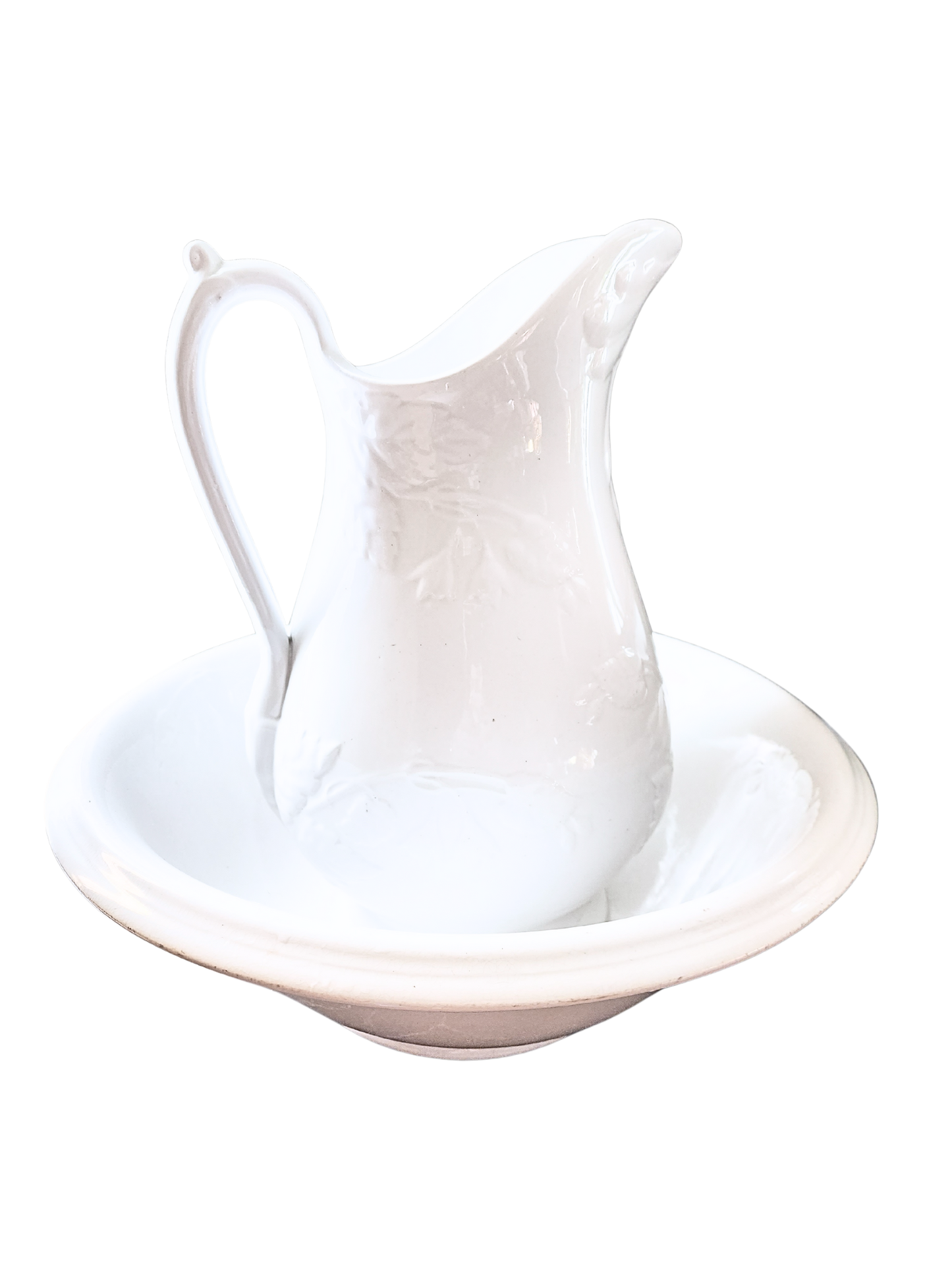 Antique Early English White Ironstone Pitcher, Ironstone Pitcher with Basin by George Jones