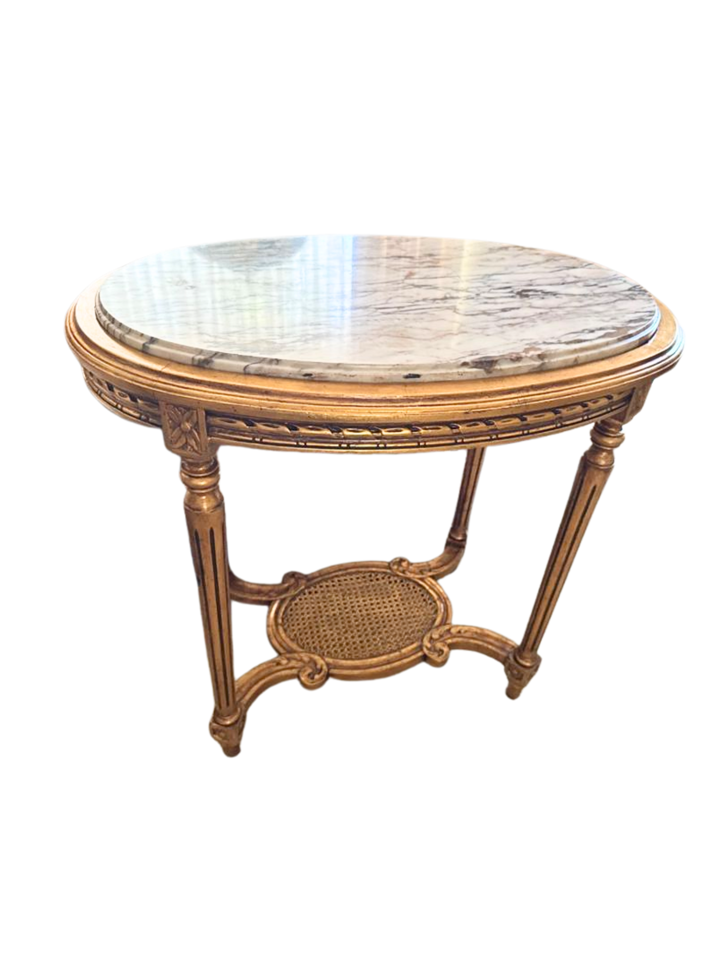 Louis XVI Style Oval Giltwood Carved Marble-Top Table