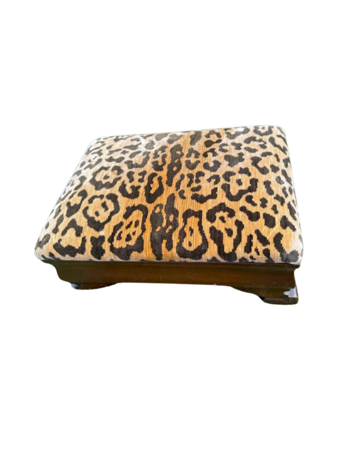 Vintage Leopard Print Mahogany Footstool