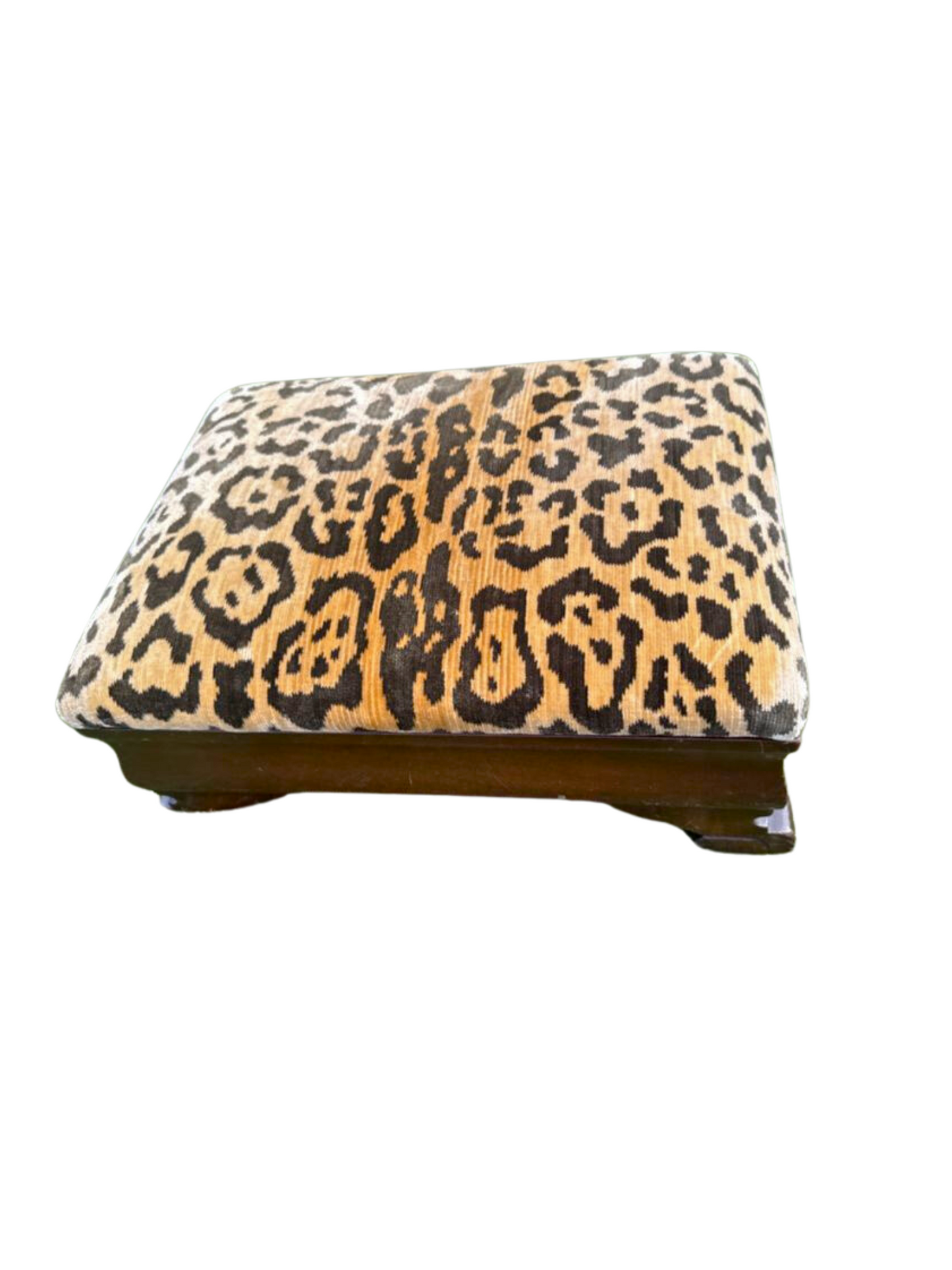 Vintage Leopard Print Mahogany Footstool