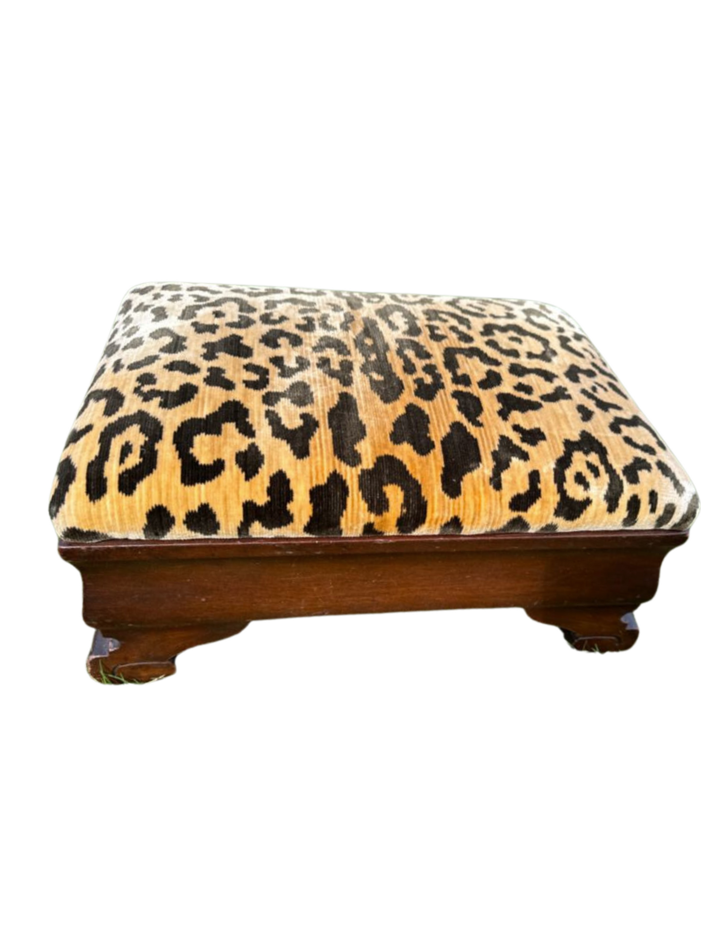 Vintage Leopard Print Mahogany Footstool