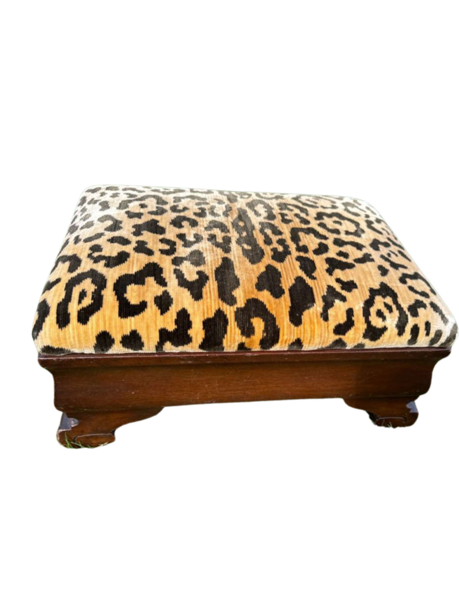 Mahogany leopard print foot rest ottoman 