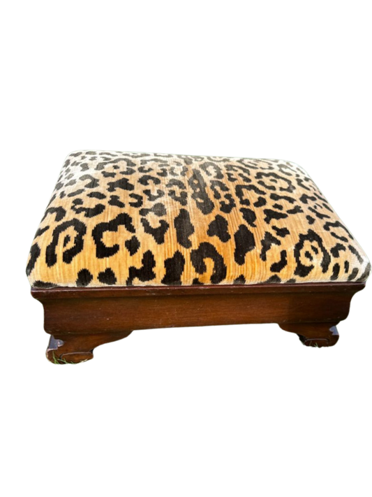 Mahogany leopard print foot rest ottoman 