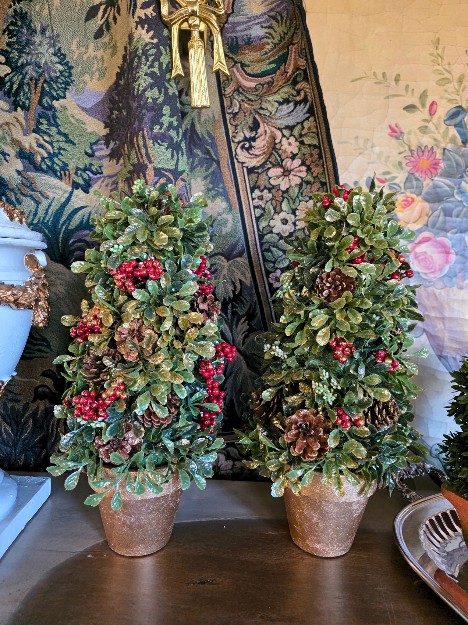 Pair of Holiday Boxwood-Style Topiary Trees