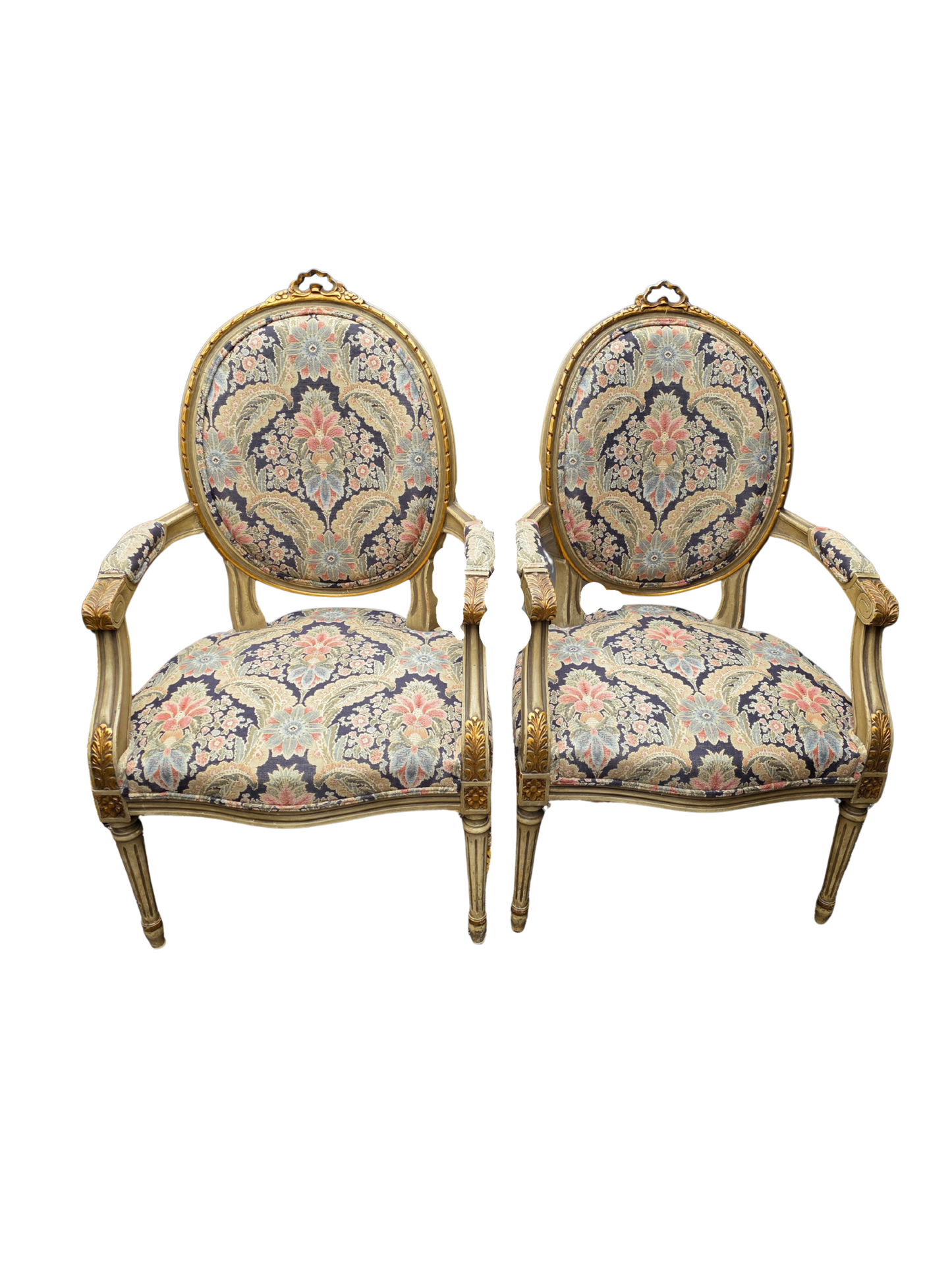 Pair of Louis XVI–Style Carved Fauteuil Armchairs