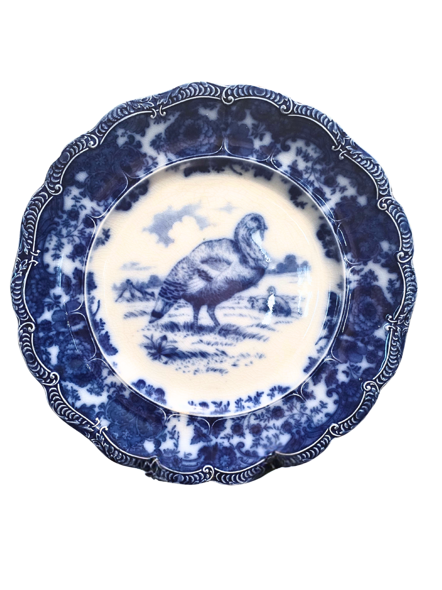 Antique Ridgeway Flow Blue Dinner Turkey Plate