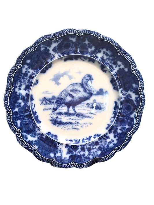 Antique Ridgeway Flow Blue Dinner Turkey Plate