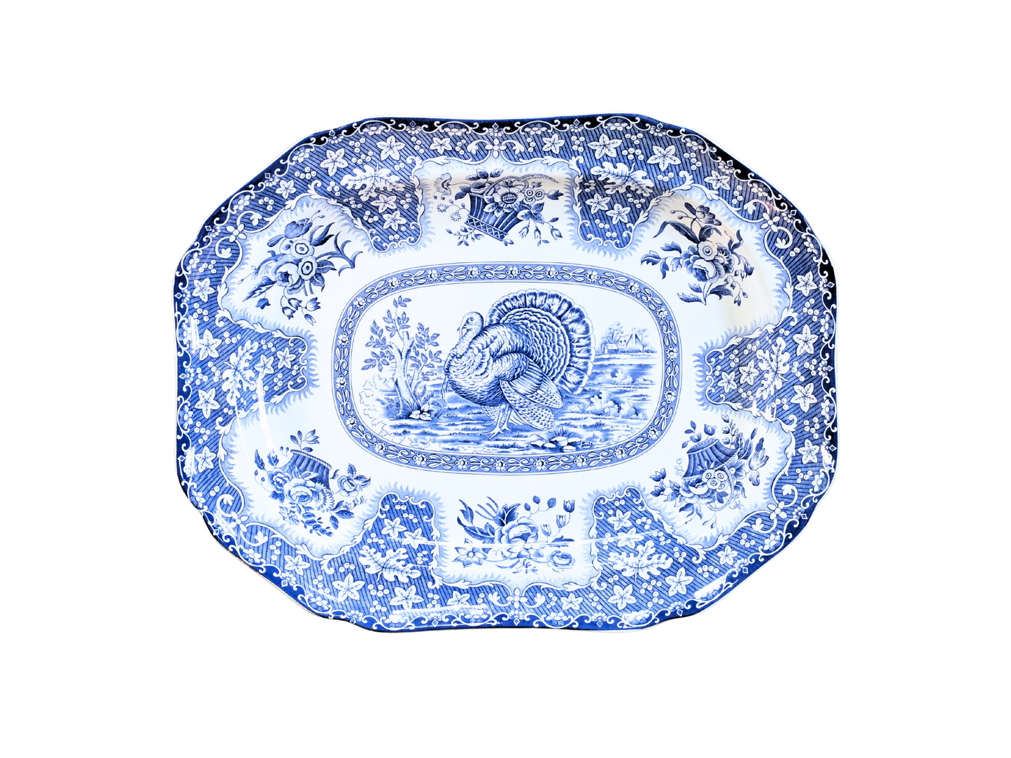 Festival Blue Turkey Platter by Spode Oval Serving Platter Festival Blue Pattern
