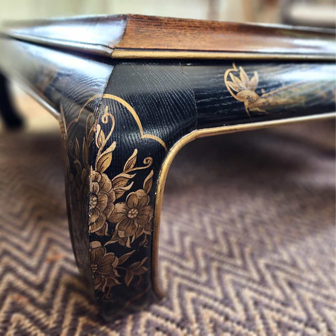 1950s Chinoiseries Ming style Coffee Table in Ebonized Wood