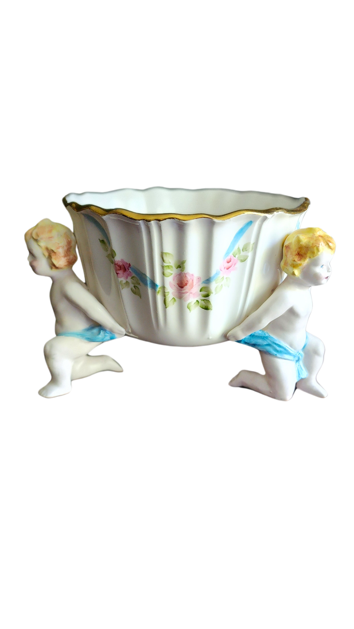 Vintage Cherub Bisque Porcelain Bowl